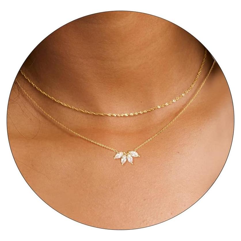 Collares Dainty de Oro 14k para Mujeres con Circonita CZ