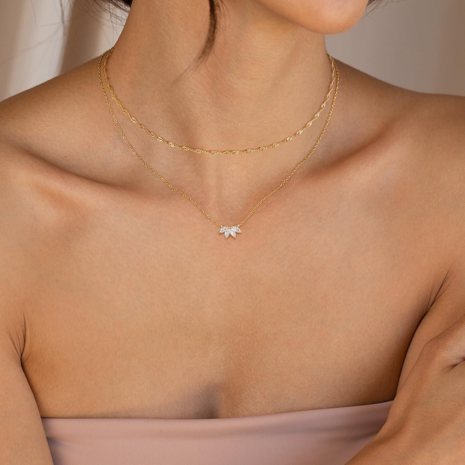 Collares Dainty de Oro 14k para Mujeres con Circonita CZ