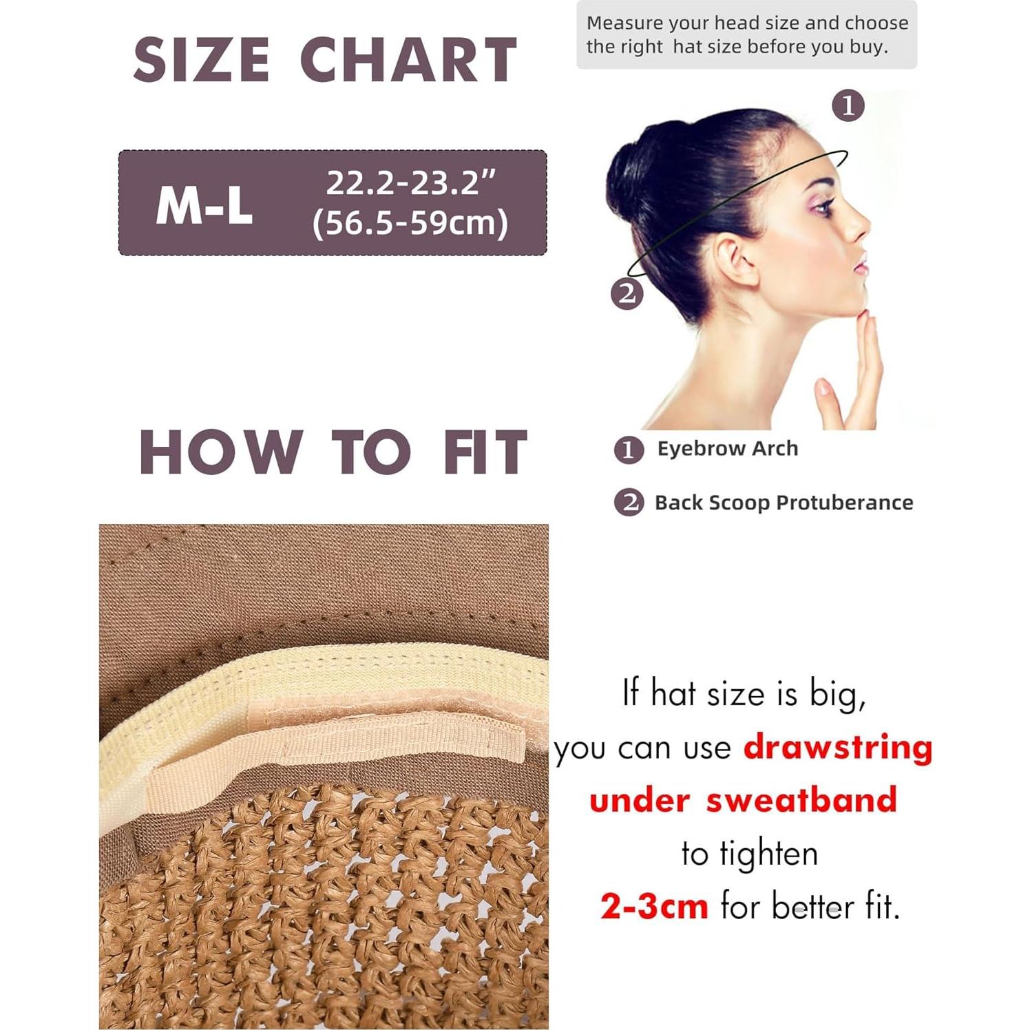 Sombrero de Playa de Paja FURTALK para Mujeres UPF 50 Caqui