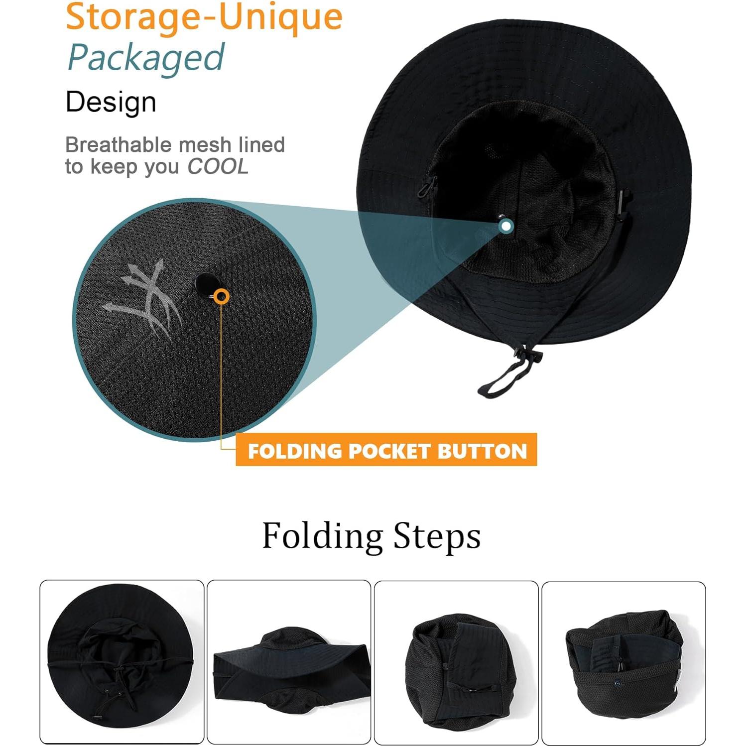 Sombrero de Cubo Plegable Impermeable UPF 50% Negro