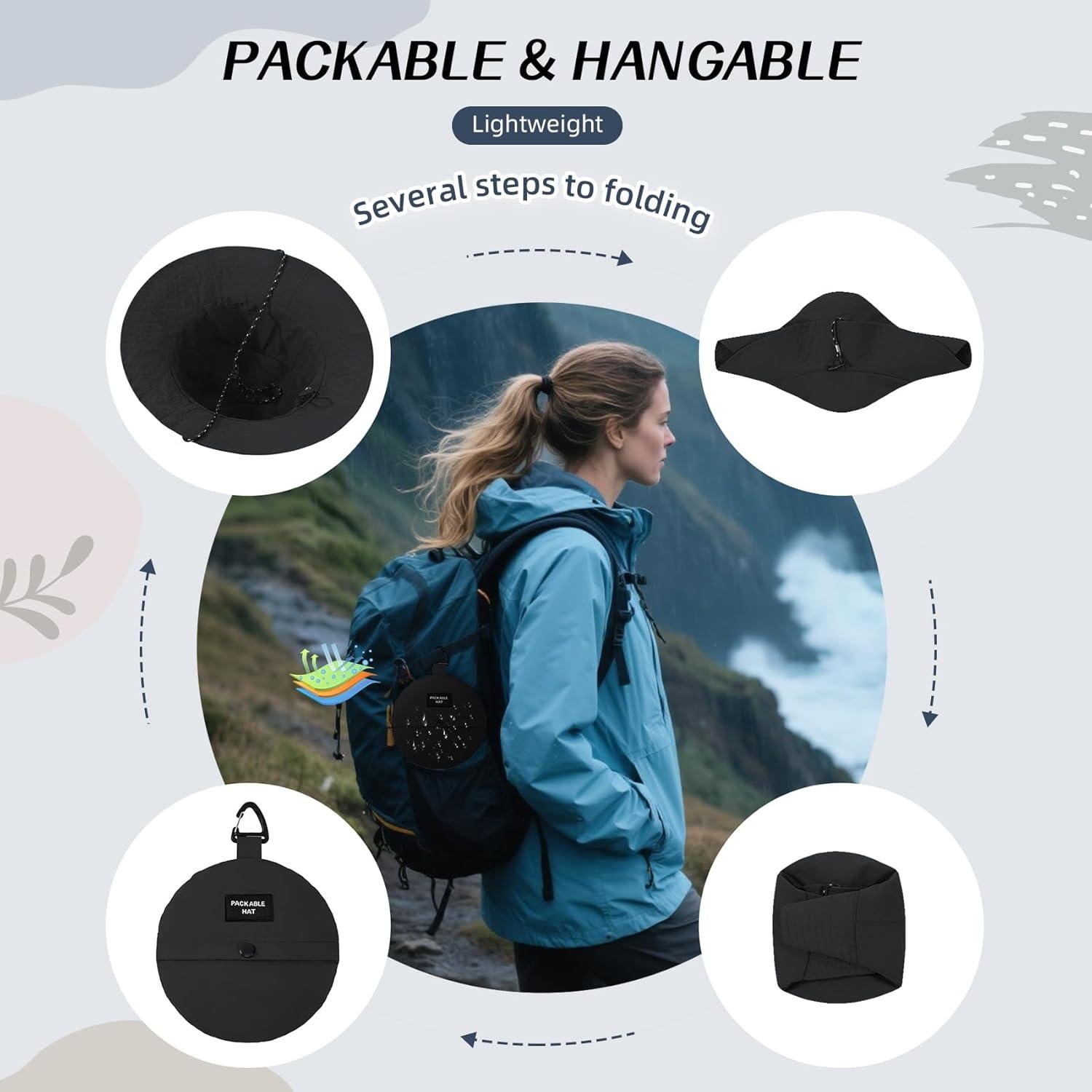 Sombrero de Cubo Impermeable Durio para Mujer UPF 50+ Ajustable