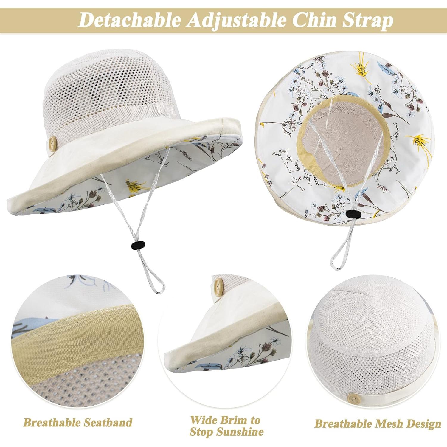 Sombrero de Sol Plegable para Mujeres Beige UPF 50+ Malla