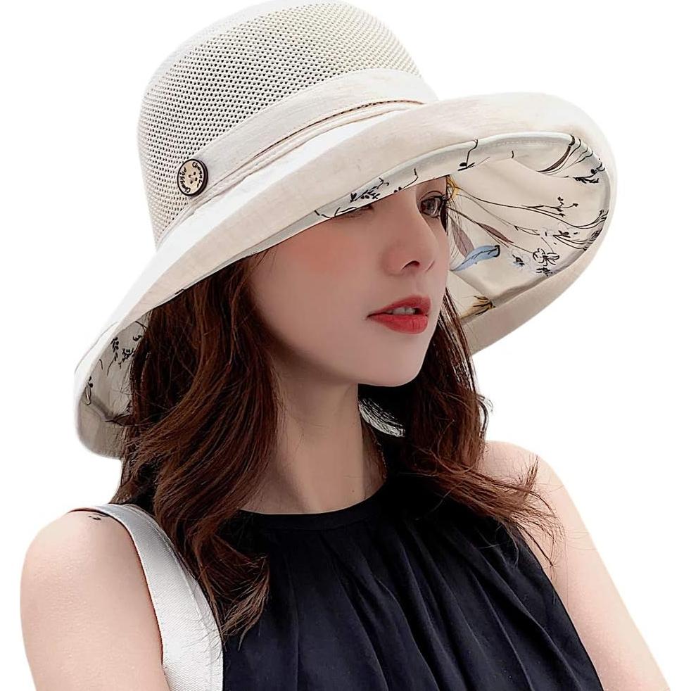 Sombrero de Sol Plegable para Mujeres Beige UPF 50+ Malla
