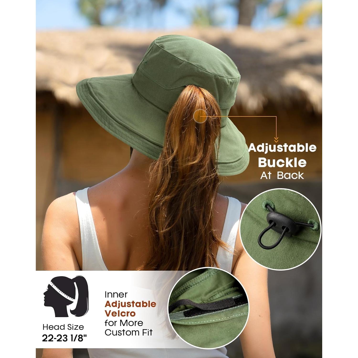 Sombrero de Sol Plegable para Mujeres - Algodón Verde UPF 50
