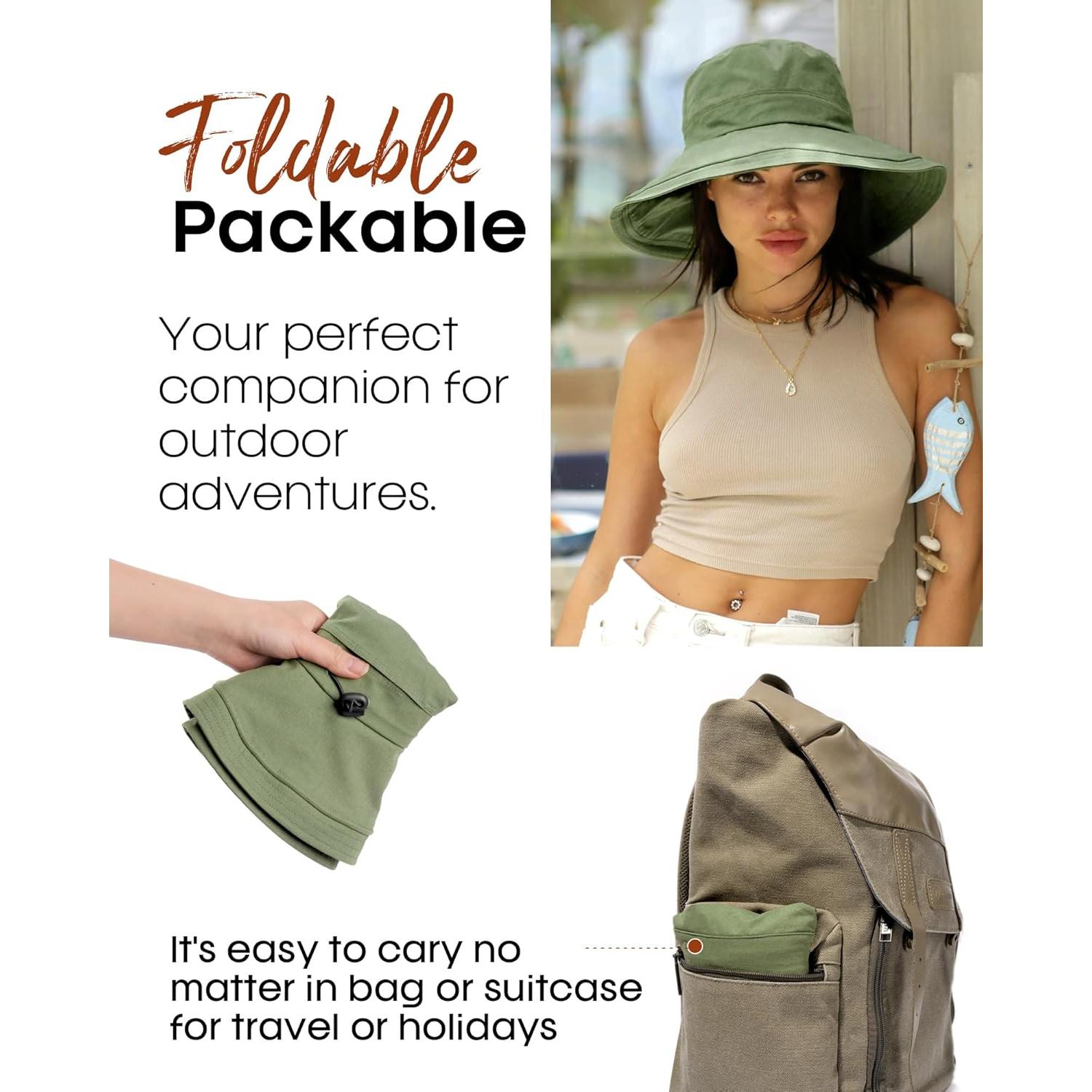 Sombrero de Sol Plegable para Mujeres - Algodón Verde UPF 50