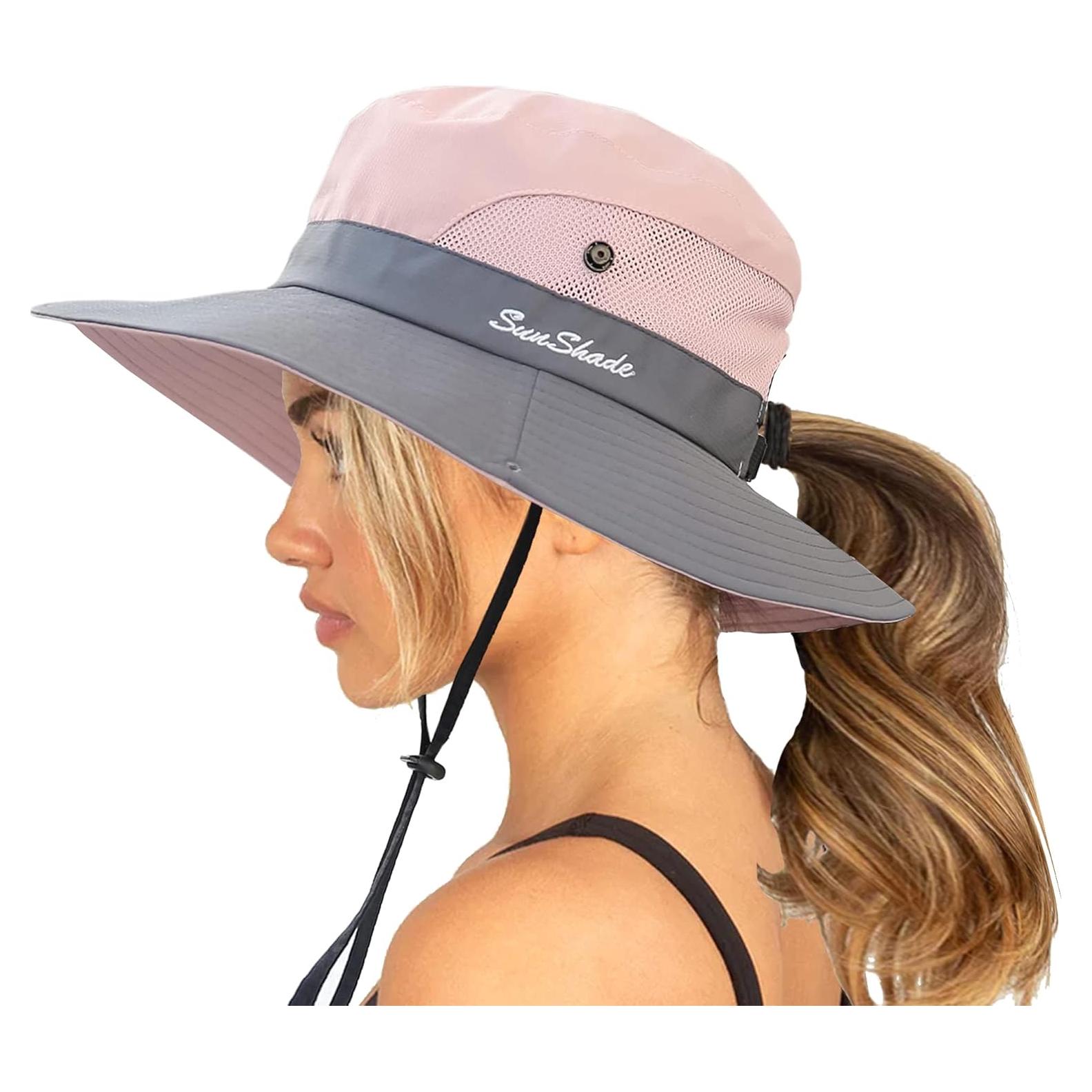 Sombrero de Sol Plegable para Mujeres con Agujero para Coleta - Rosa