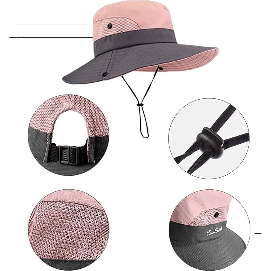 Sombrero de Sol Plegable para Mujeres con Agujero para Coleta - Rosa