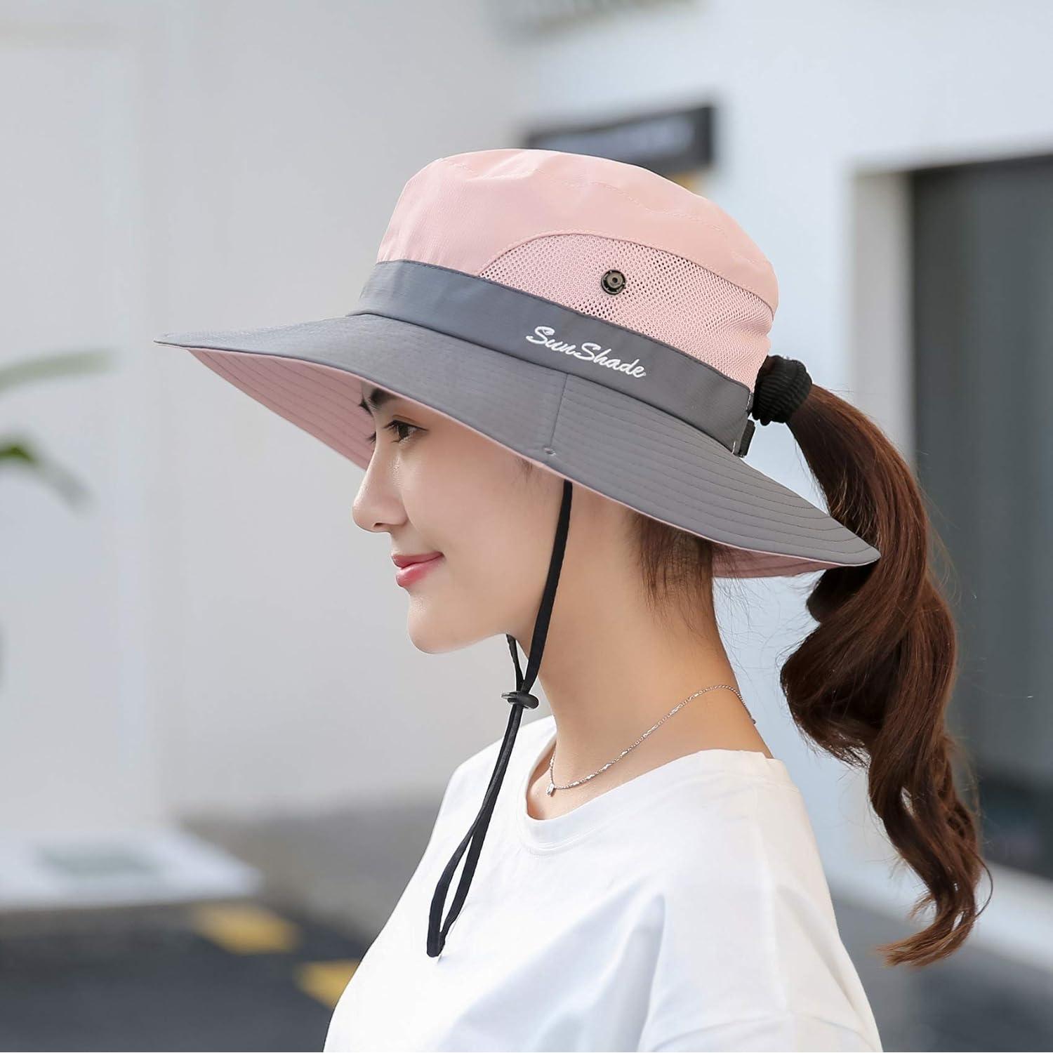 Sombrero de Sol Plegable para Mujeres con Agujero para Coleta - Rosa
