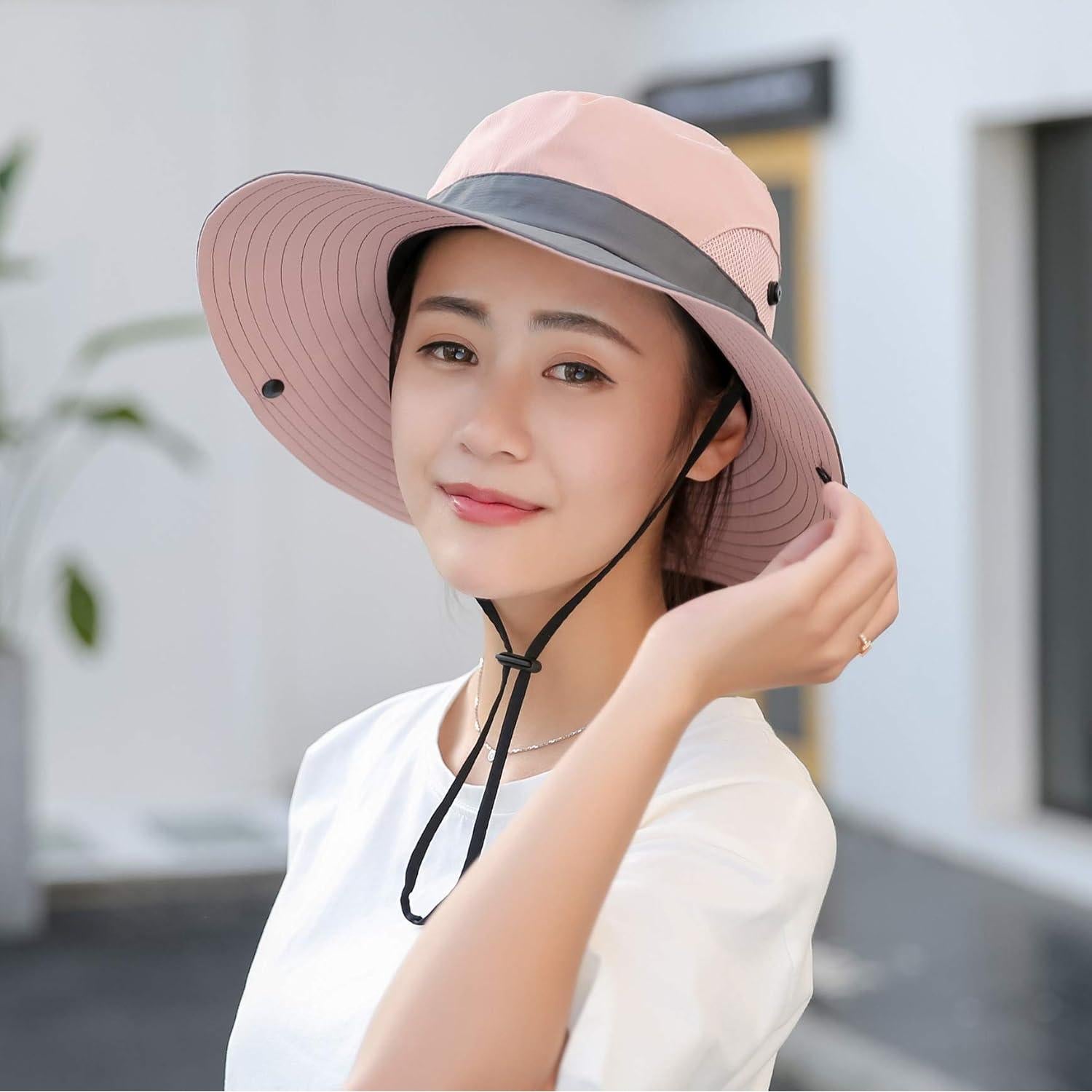 Sombrero de Sol Plegable para Mujeres con Agujero para Coleta - Rosa