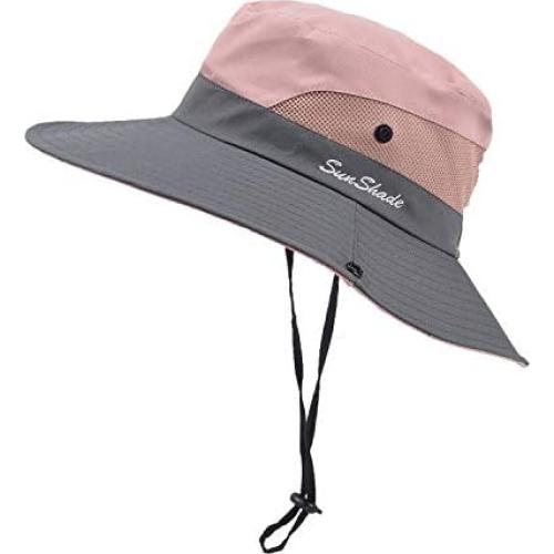 Sombrero de Sol Plegable para Mujeres con Agujero para Coleta - Rosa