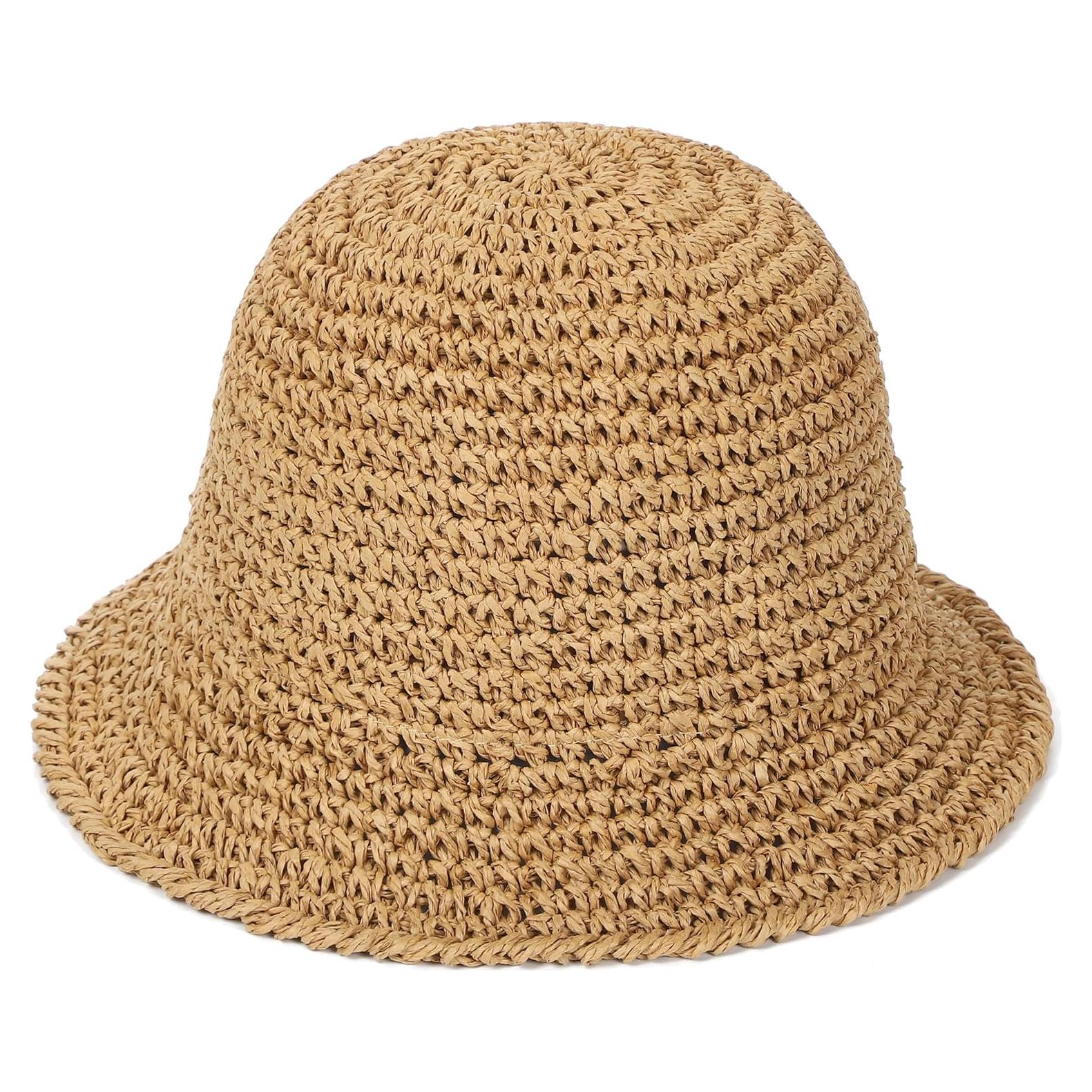 Sombrero de sol de paja para mujer UPF 50+ plegable caqui