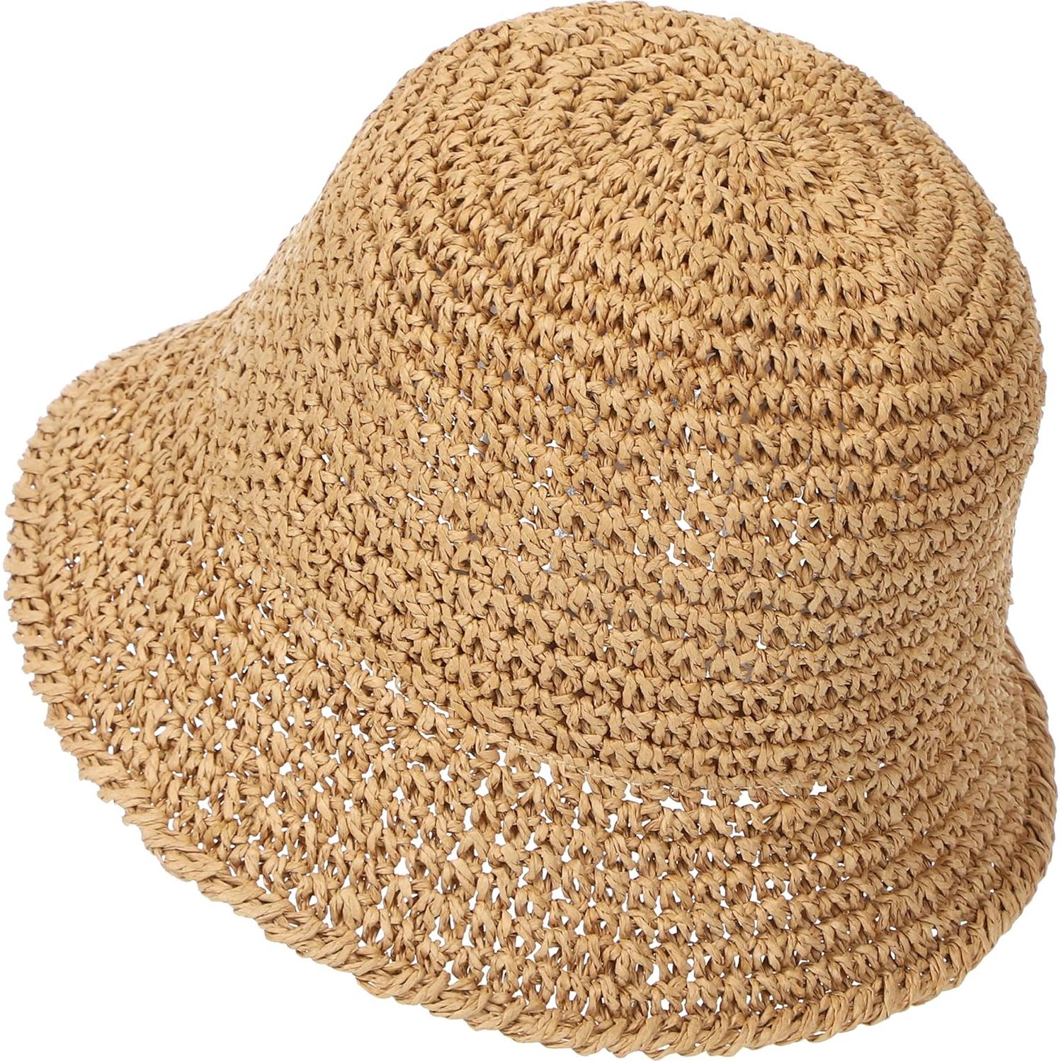 Sombrero de sol de paja para mujer UPF 50+ plegable caqui