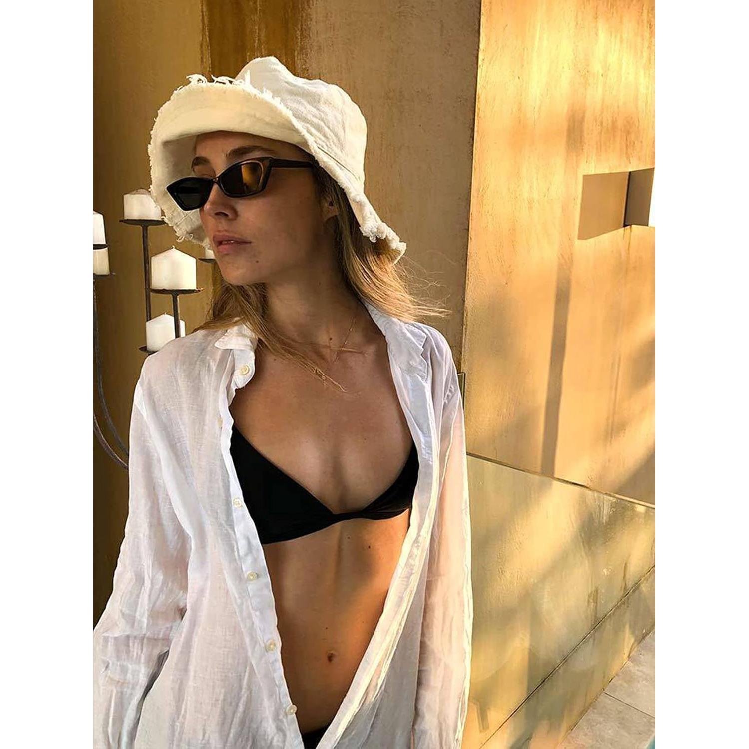 Sombrero de Cubo Beige para Mujeres Algodón UPF 50+ Plegable