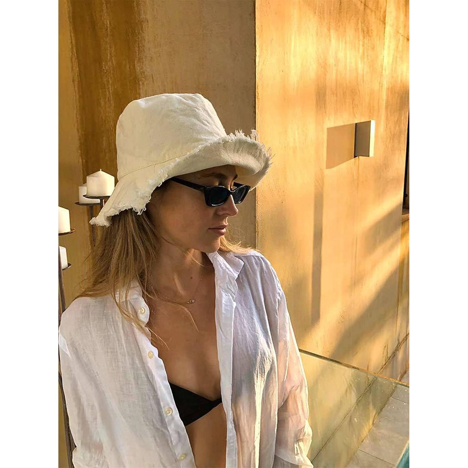 Sombrero de Cubo Beige para Mujeres Algodón UPF 50+ Plegable