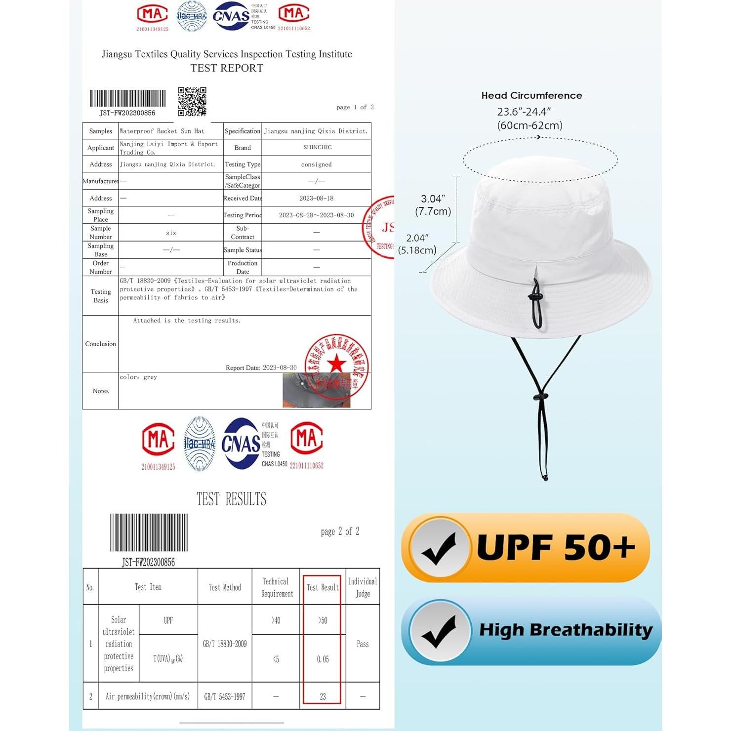 Sombrero de Cubo Impermeable UPF 50+ SHINCHIC Plegable Blanco