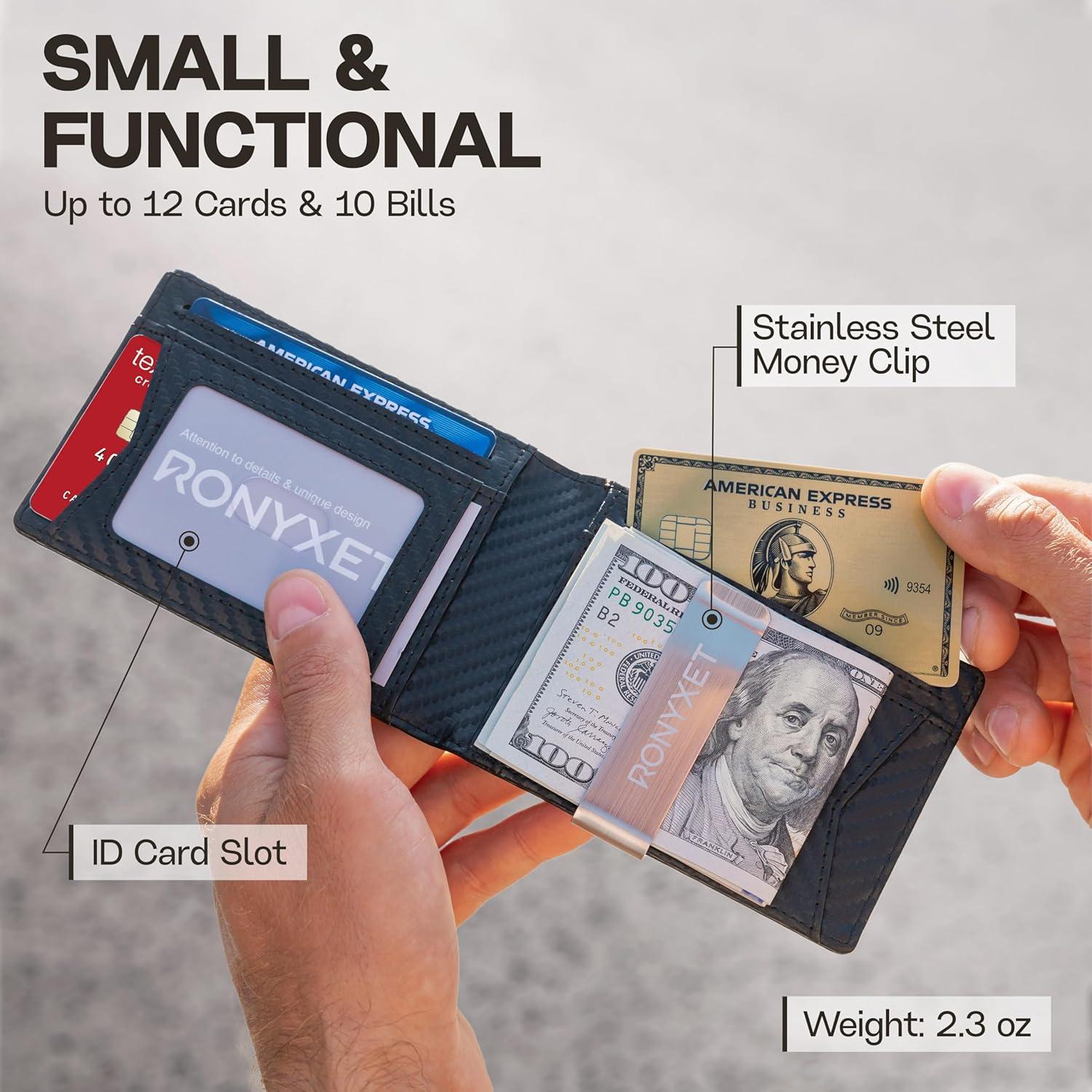 Billetera delgada Ronyxet con clip de dinero y bloqueo RFID