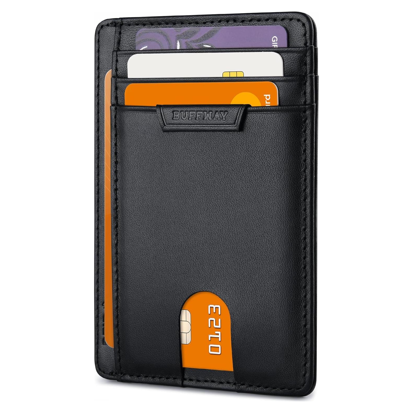 Billetera Slim Buffway Minimalista RFID para Hombre y Mujer - Negro
