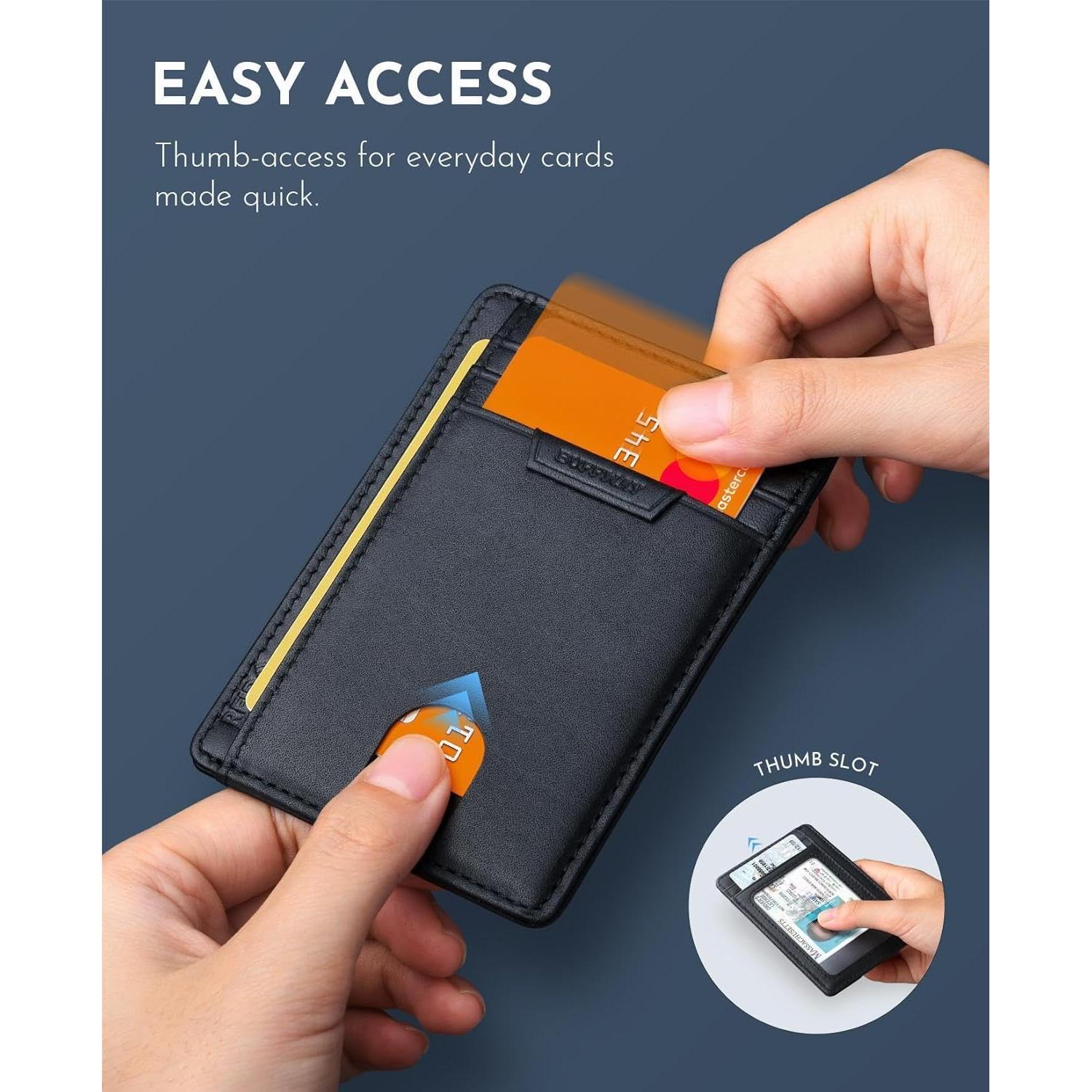 Billetera Slim Buffway Minimalista RFID para Hombre y Mujer - Negro