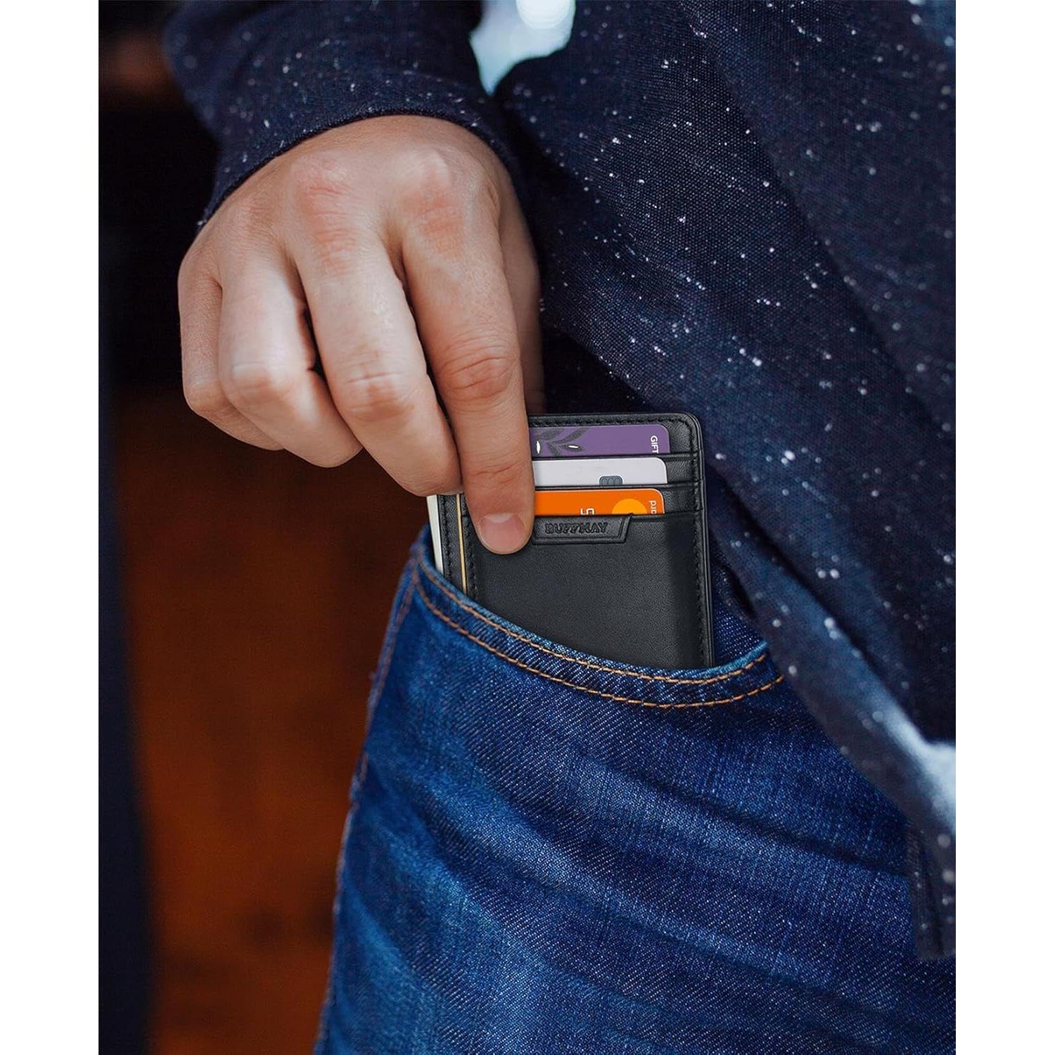 Billetera Slim Buffway Minimalista RFID para Hombre y Mujer - Negro
