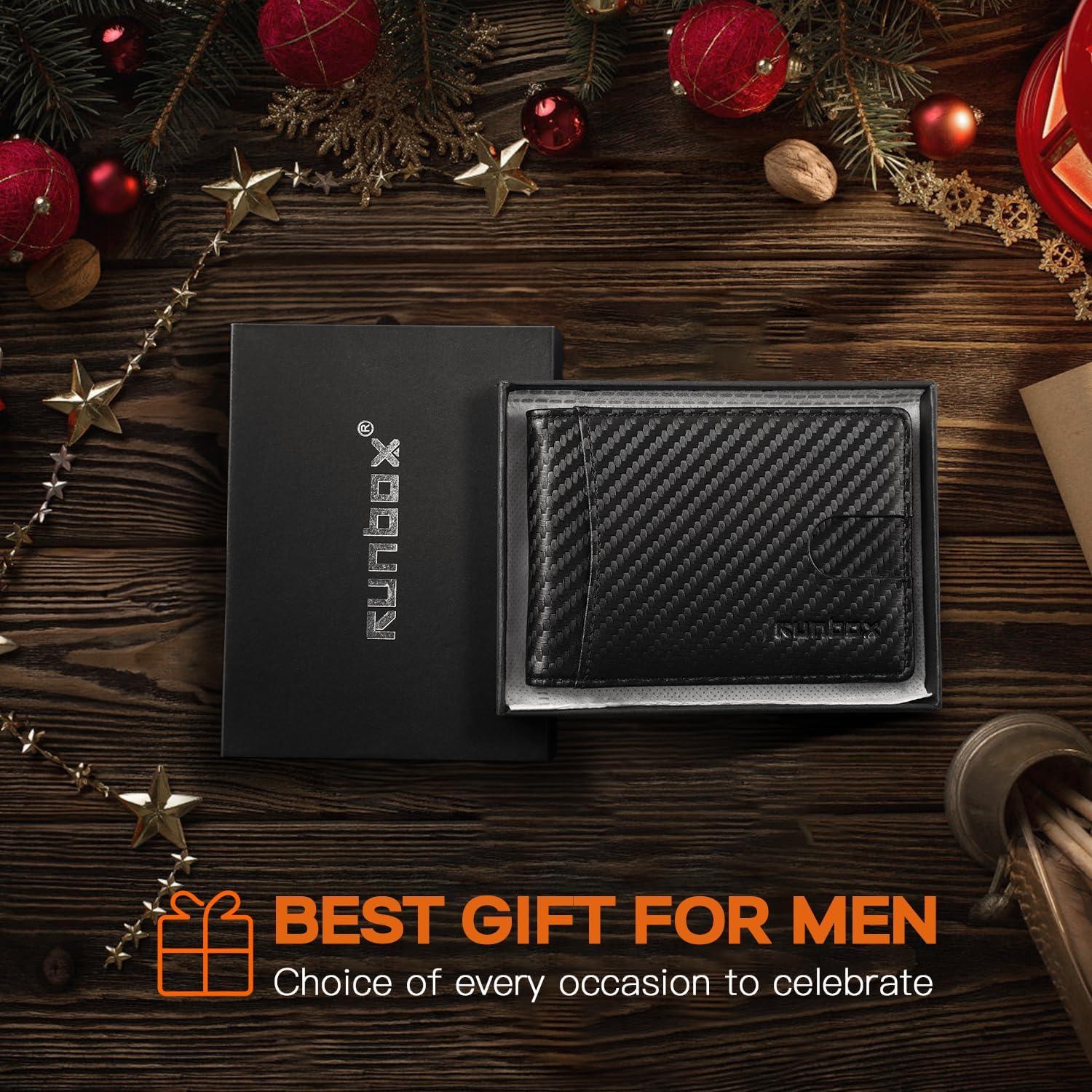 Billetera delgada RUNBOX de cuero con bloqueo RFID para hombres