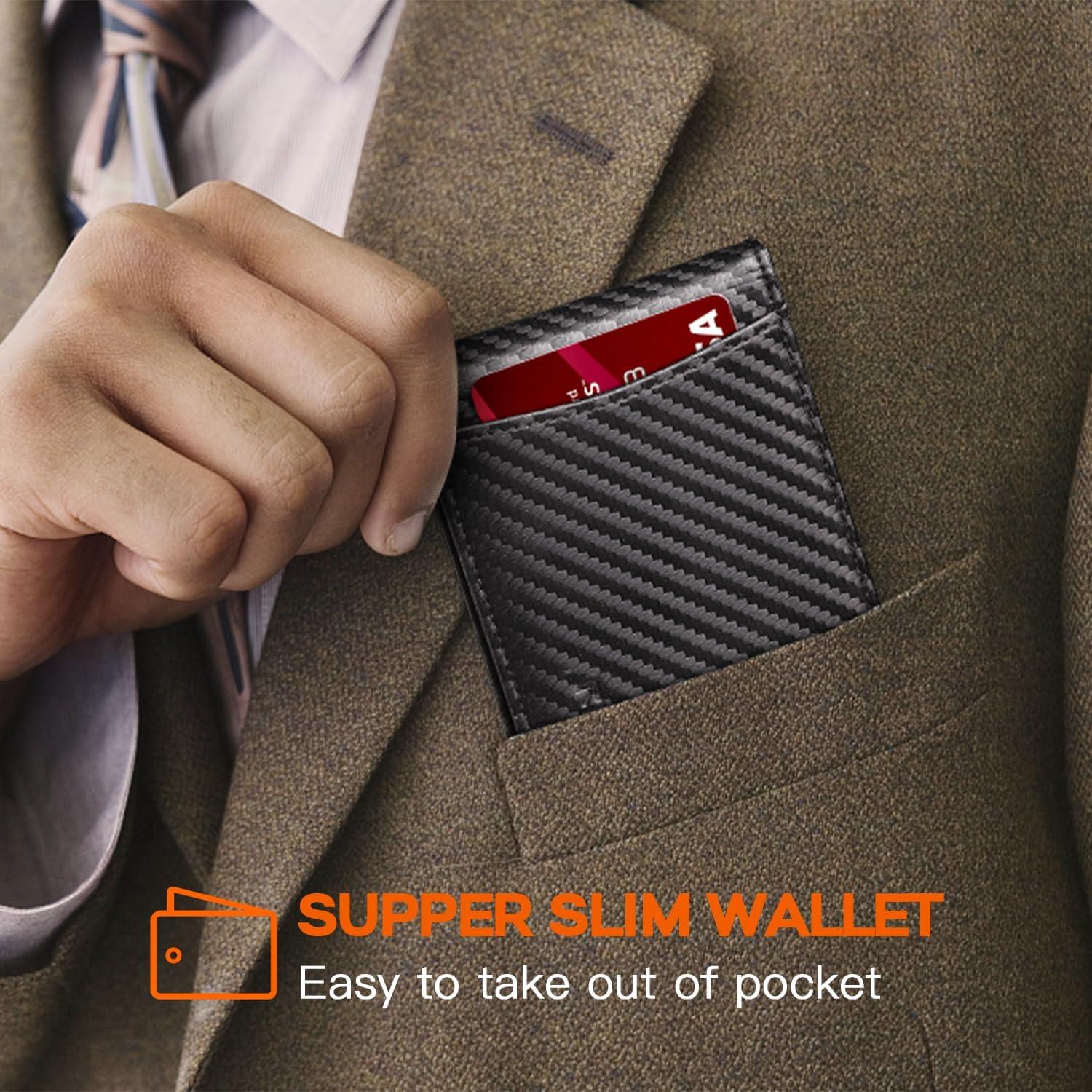 Billetera delgada RUNBOX de cuero con bloqueo RFID para hombres