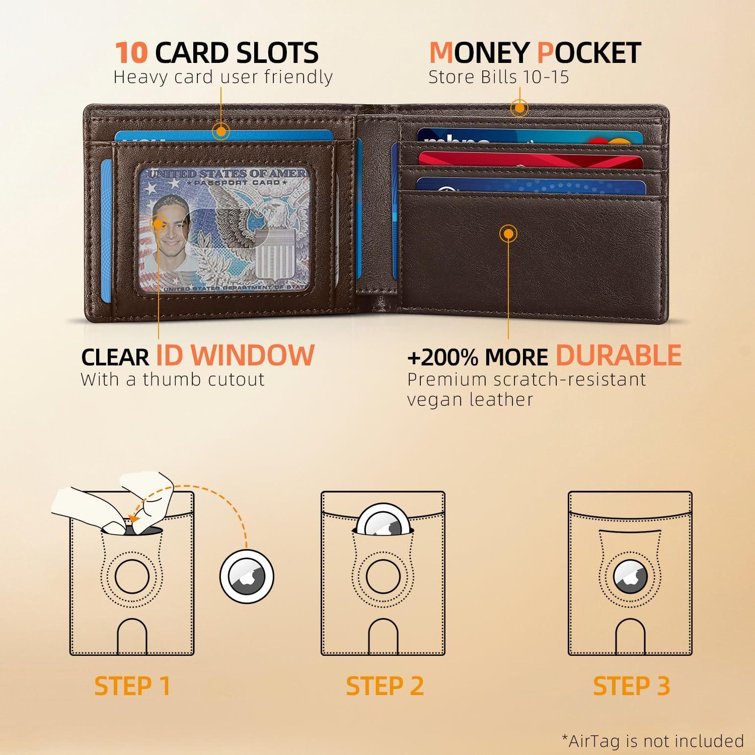 Cartera RUNBOX AirTag para Hombres Slim con Bloqueo RFID