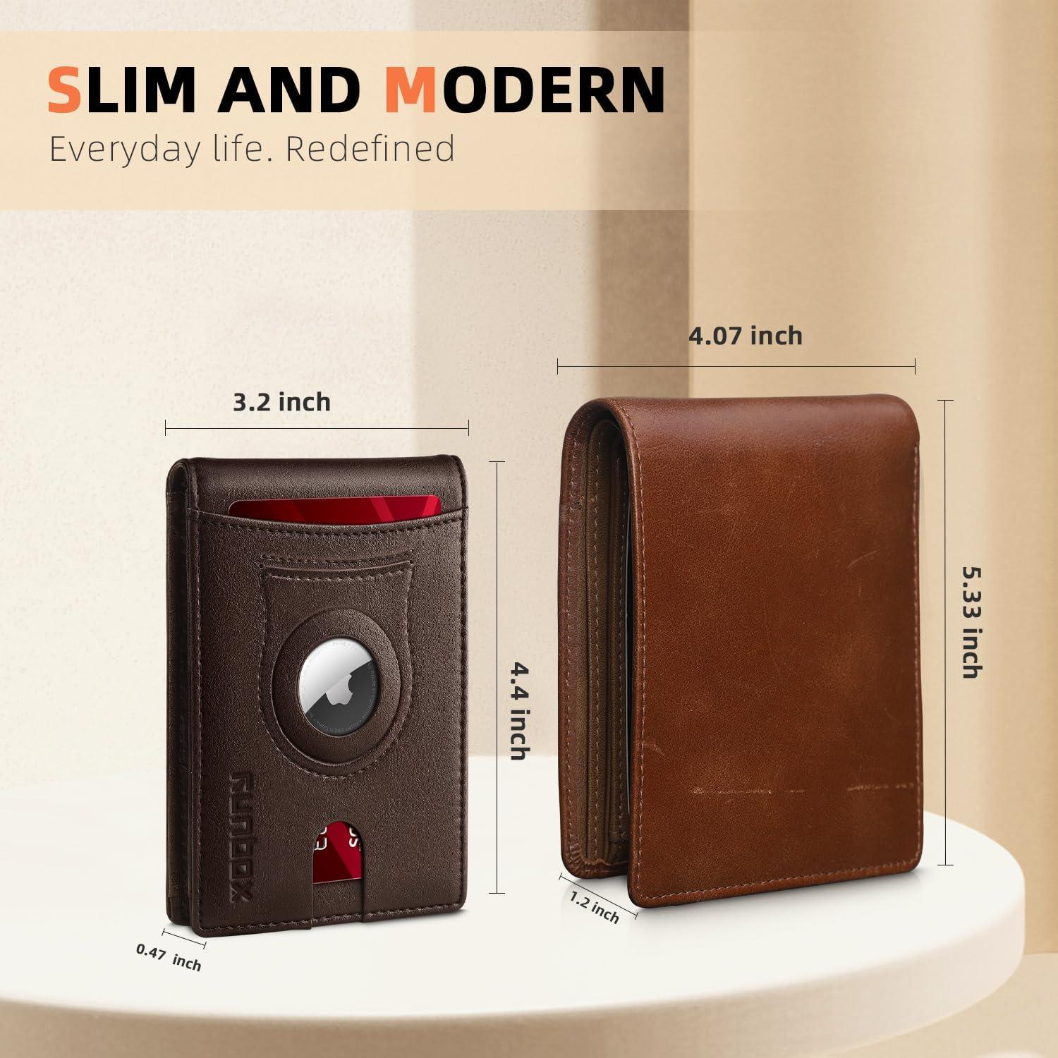 Cartera RUNBOX AirTag para Hombres Slim con Bloqueo RFID