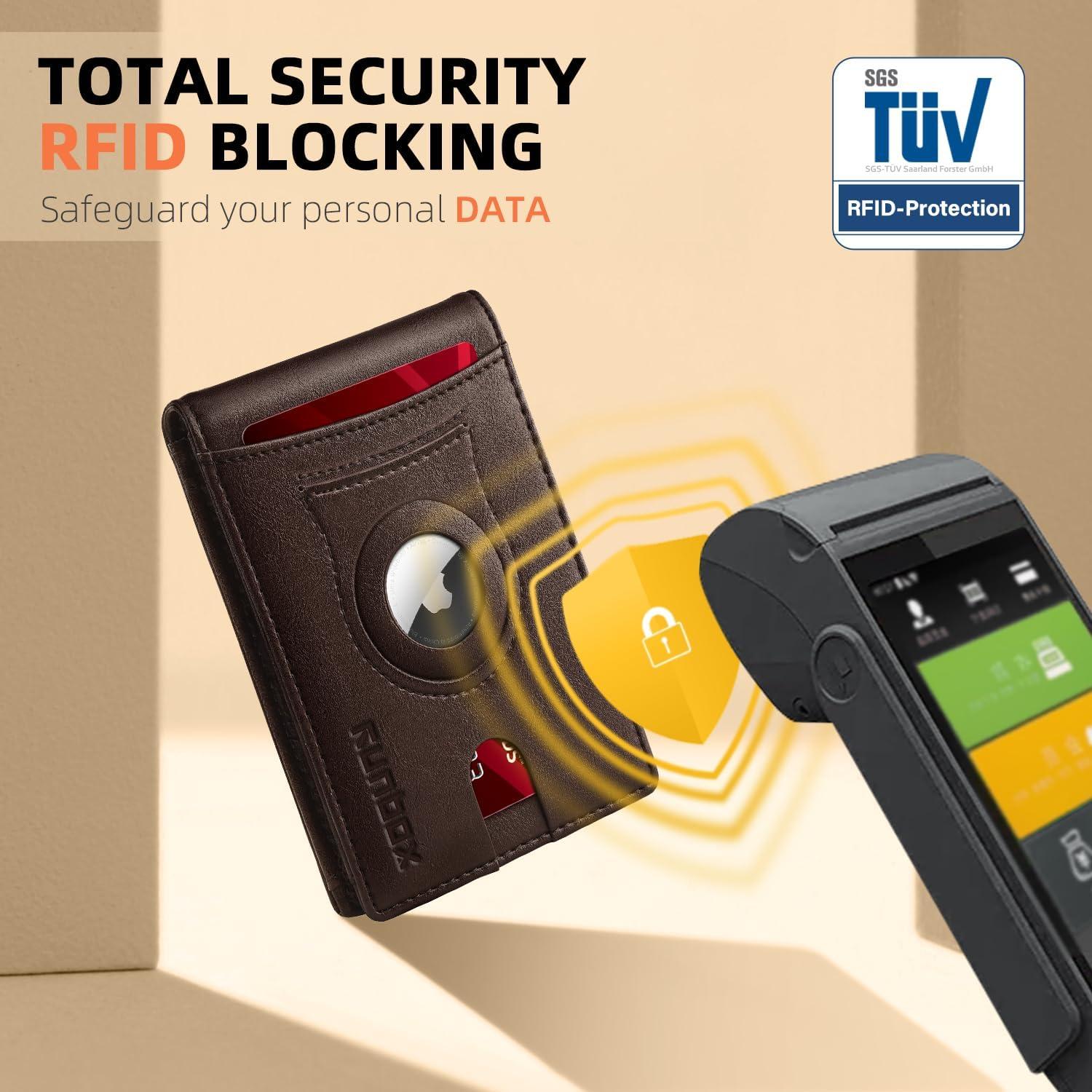 Cartera RUNBOX AirTag para Hombres Slim con Bloqueo RFID