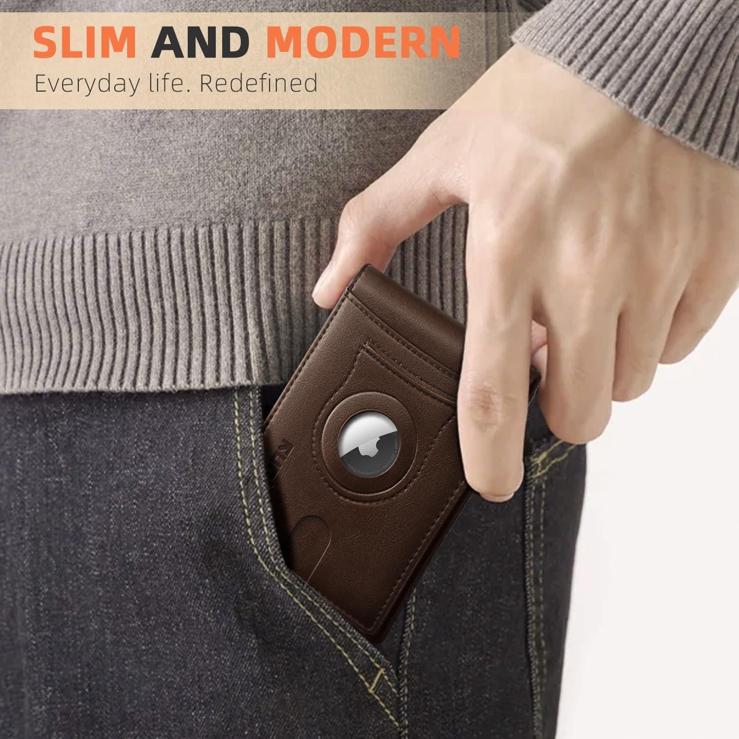 Cartera RUNBOX AirTag para Hombres Slim con Bloqueo RFID