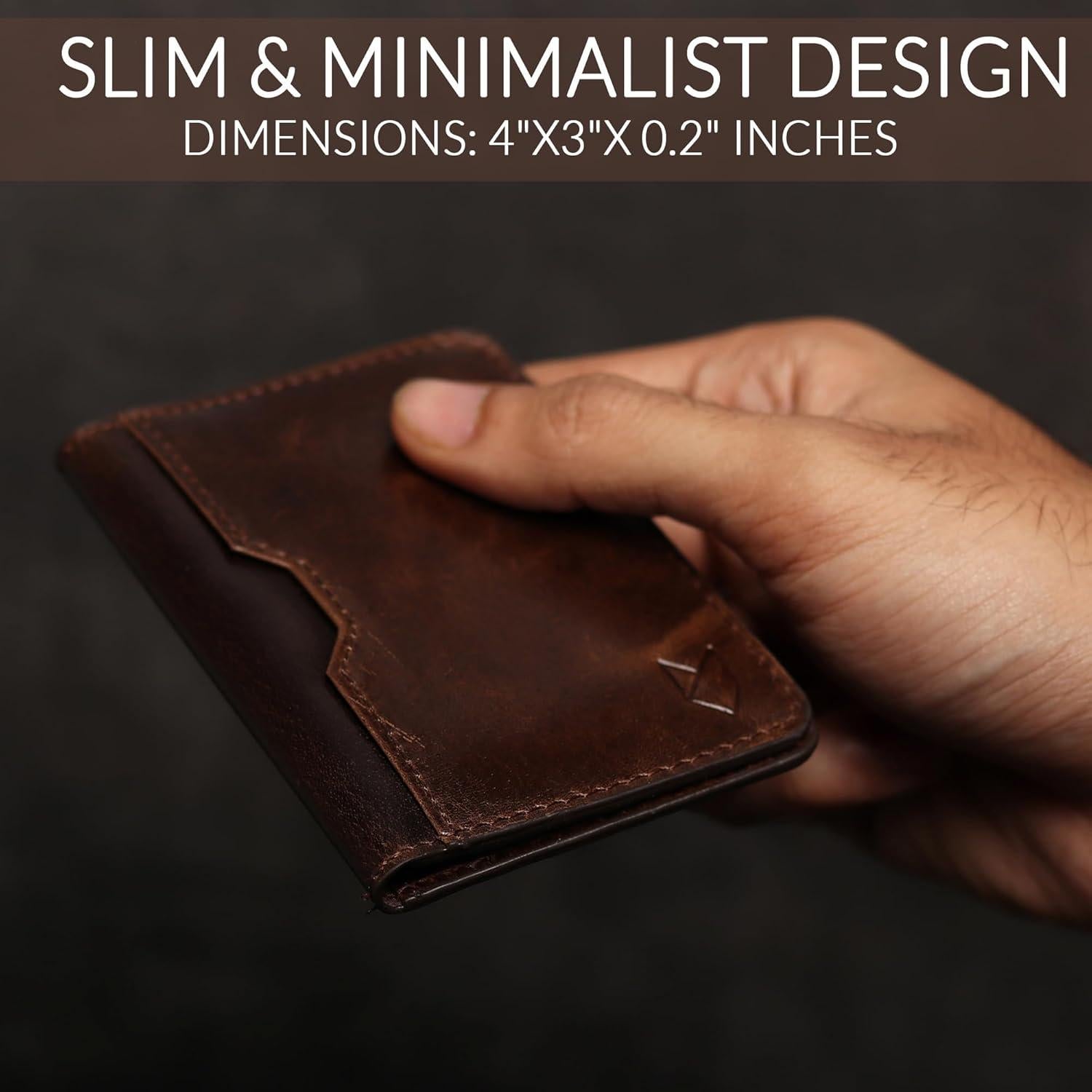 Billetera de cuero Foxhackle bifold delgada con bloqueo RFID