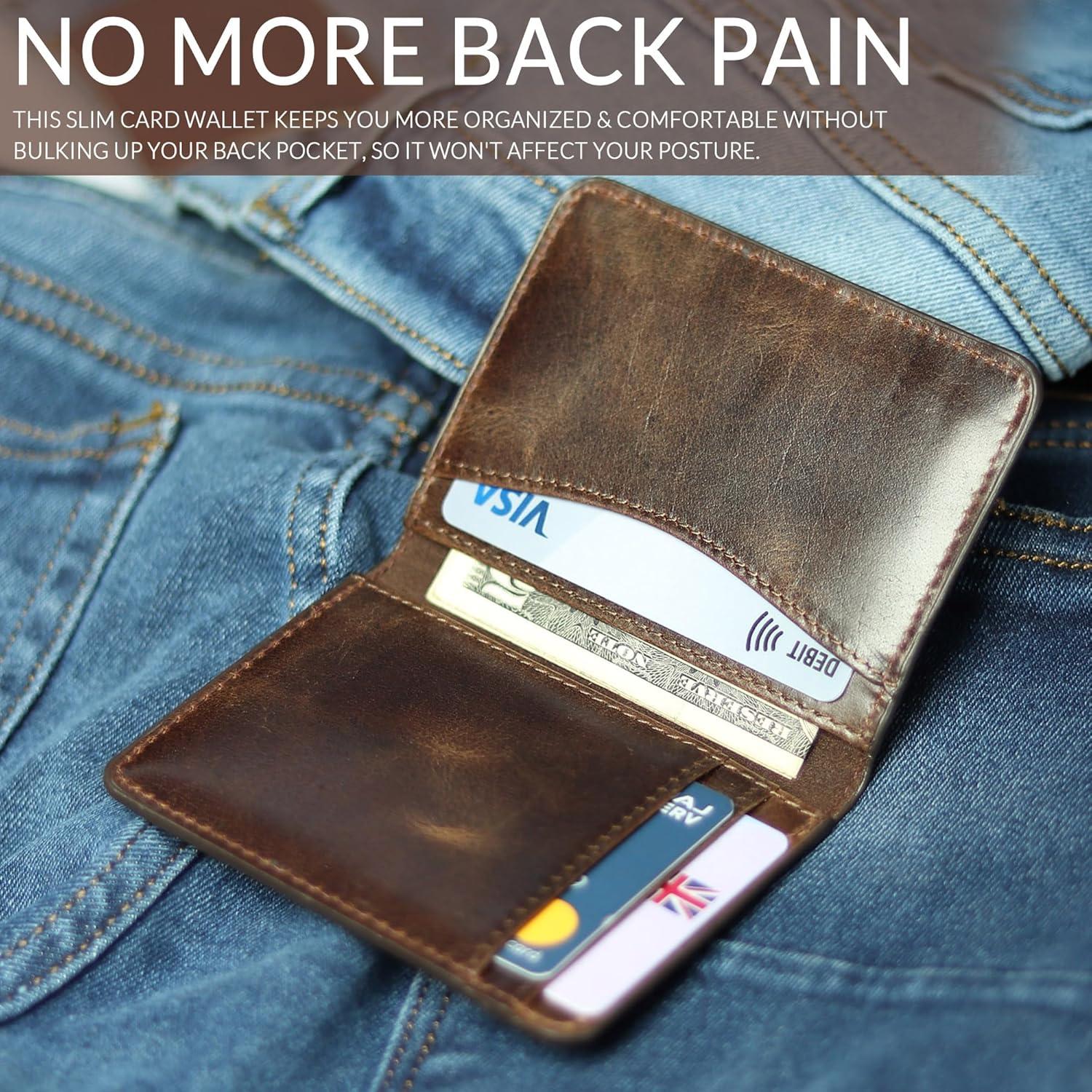 Billetera de cuero Foxhackle bifold delgada con bloqueo RFID