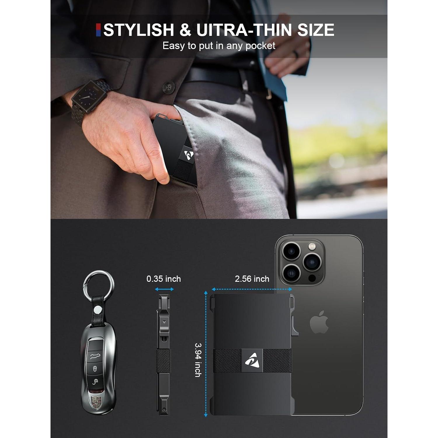 Billetera delgada dwnkove para hombres, bloqueadora RFID, negra