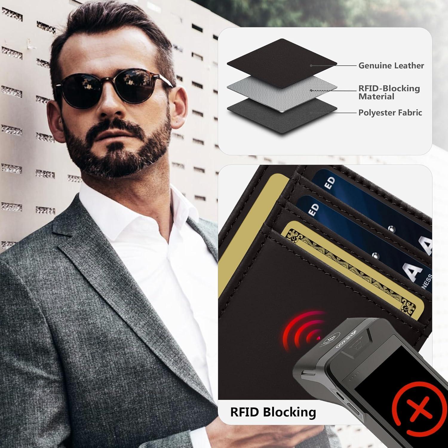 Billetera de Cuero Genuino Travelambo con Bloqueo RFID