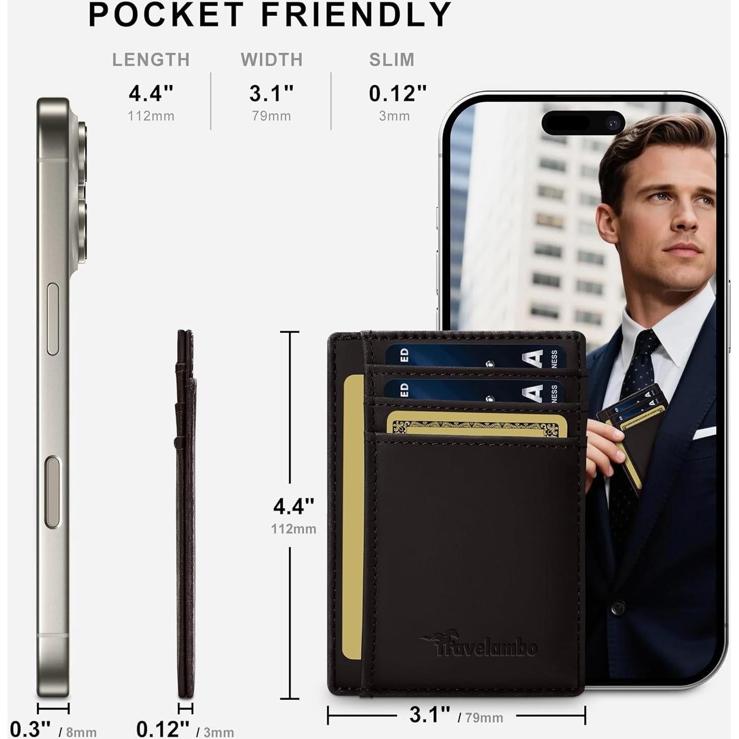 Billetera de Cuero Genuino Travelambo con Bloqueo RFID