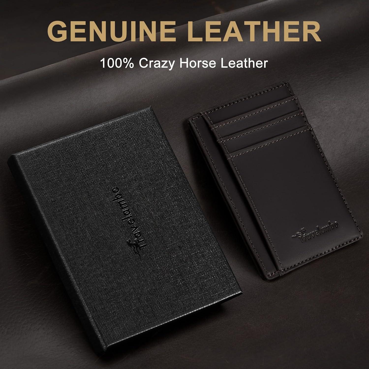 Billetera de Cuero Genuino Travelambo con Bloqueo RFID