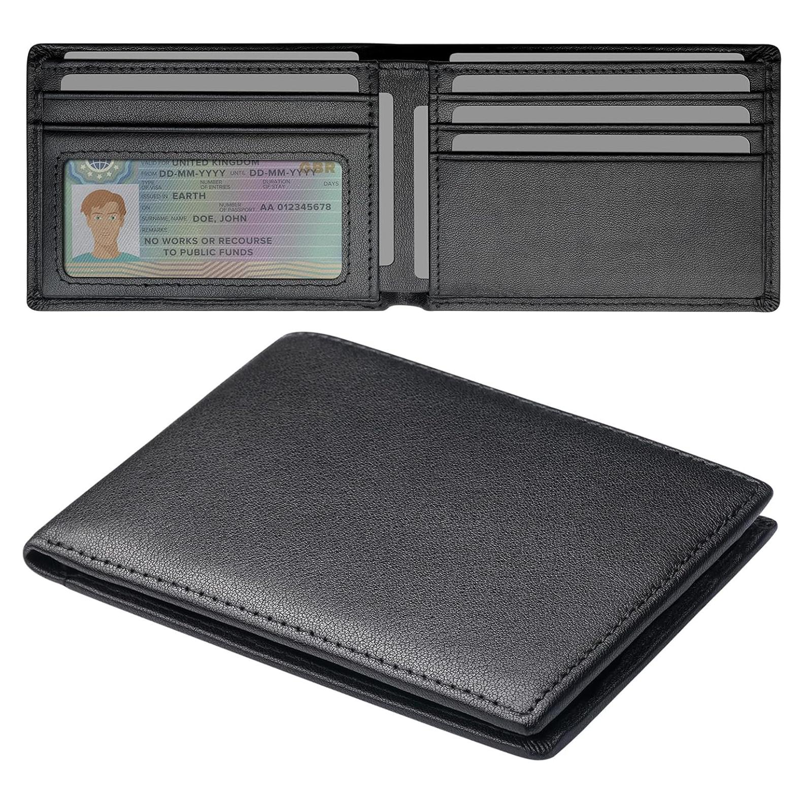 Cartera delgada de cuero genuino BSMUWOT con bloqueo RFID