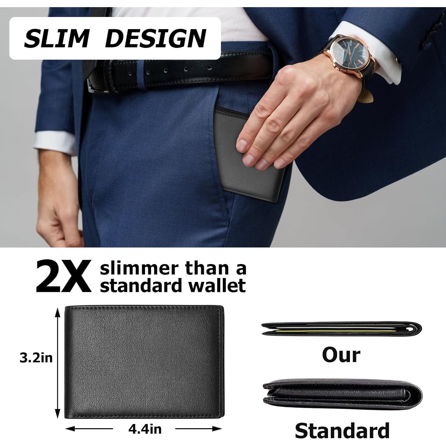 Cartera delgada de cuero genuino BSMUWOT con bloqueo RFID