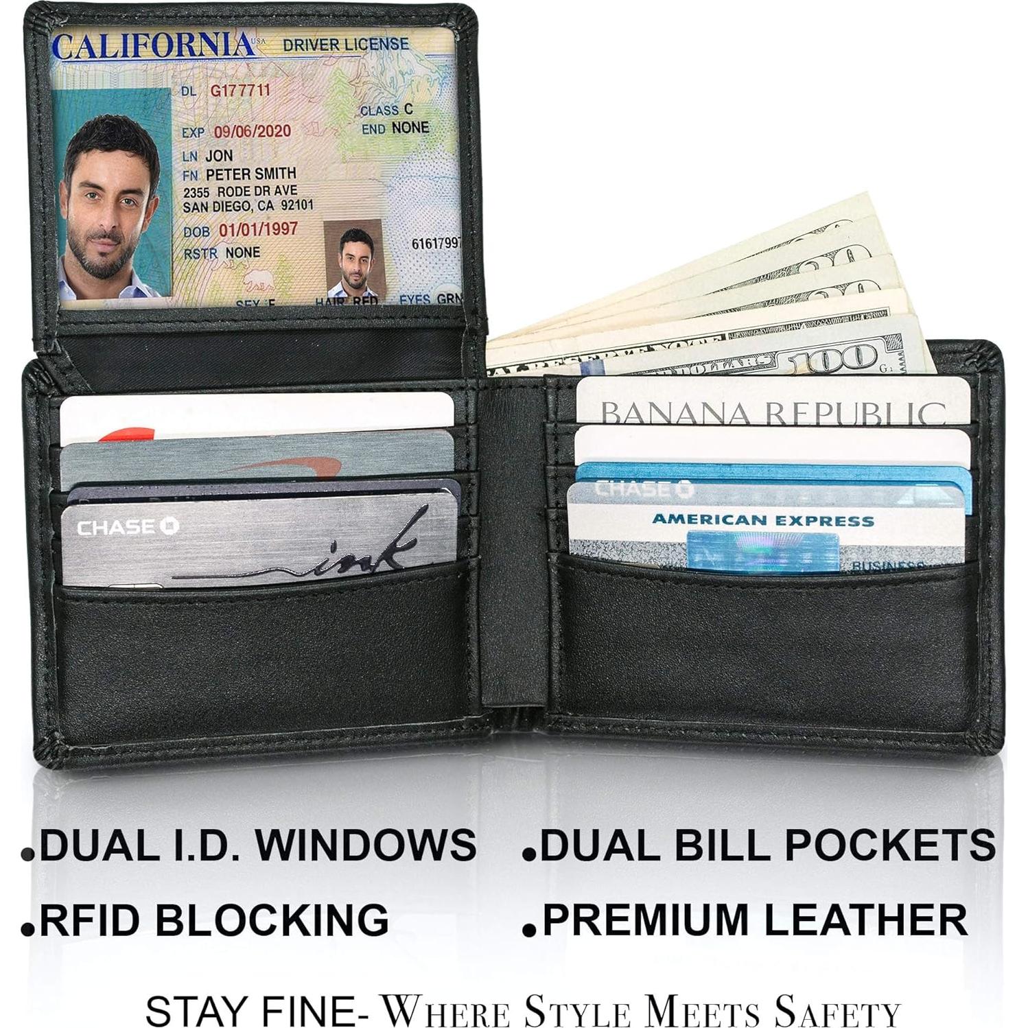 Billetera Bifold de Cuero Stay Fine con Bloqueo RFID - Negra
