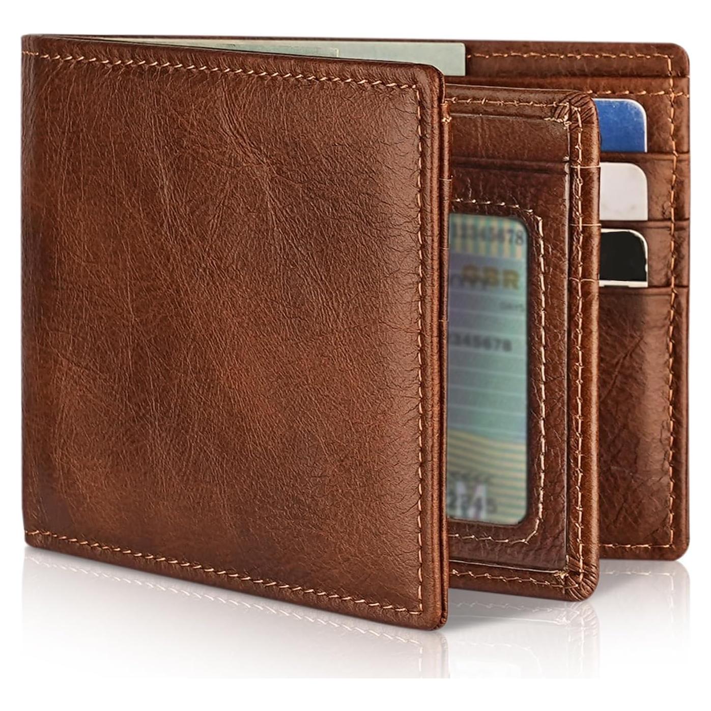 Cartera Bifold de Cuero Genuino Artpaxy con Bloqueo RFID