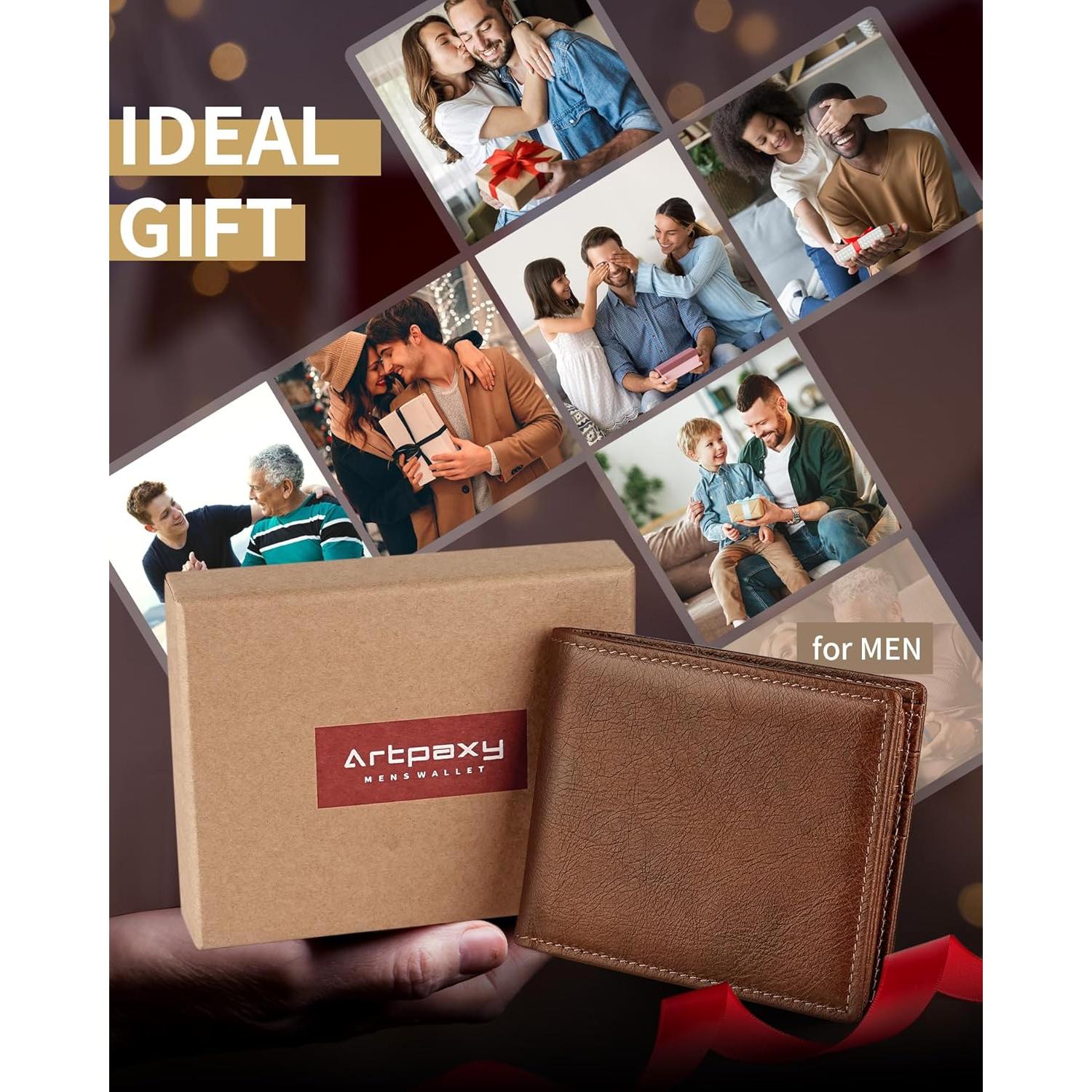 Cartera Bifold de Cuero Genuino Artpaxy con Bloqueo RFID