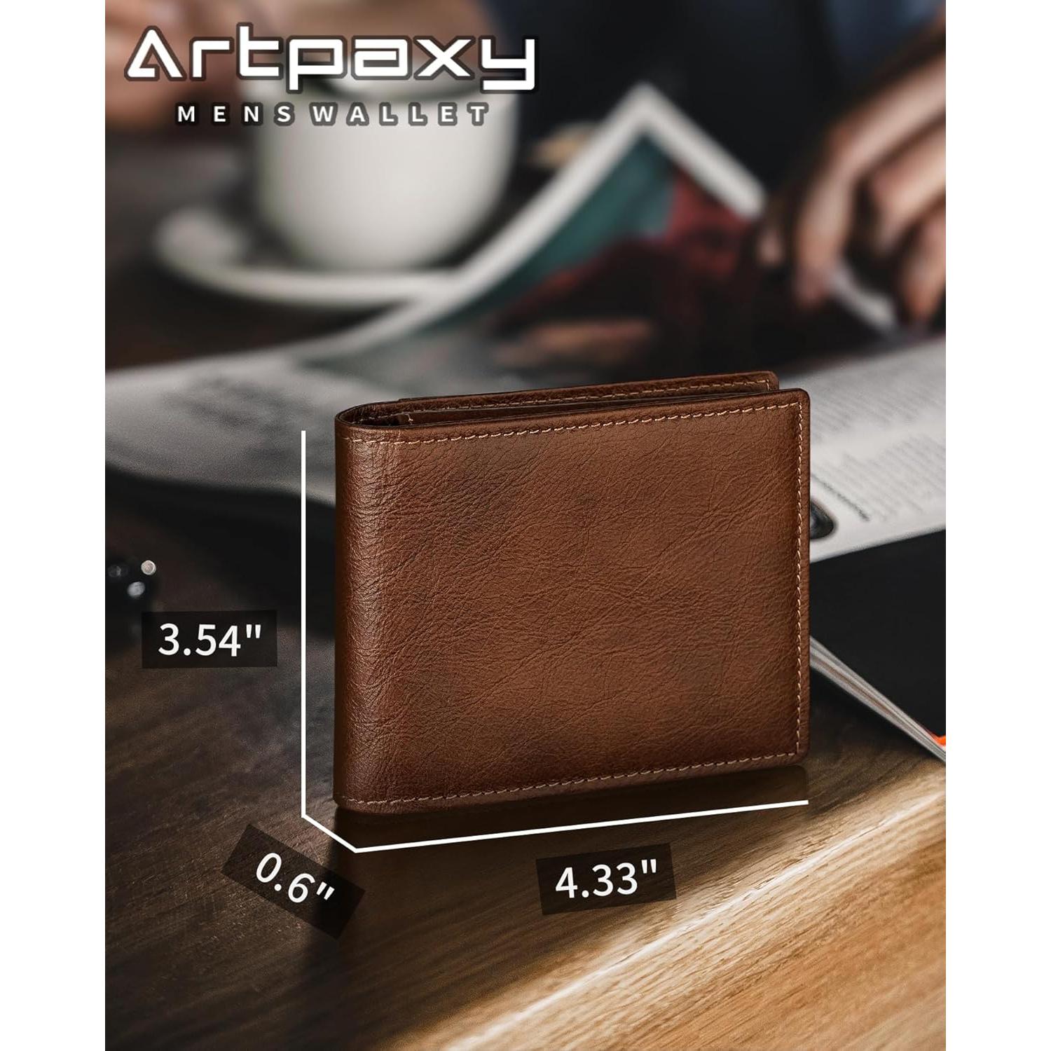 Cartera Bifold de Cuero Genuino Artpaxy con Bloqueo RFID