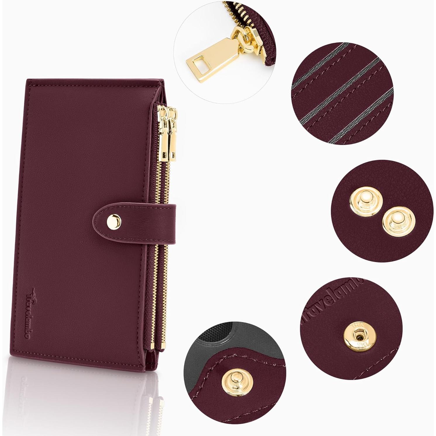 Cartera de Cuero Travelambo para Mujeres con Bloqueo RFID - Rojo Vino