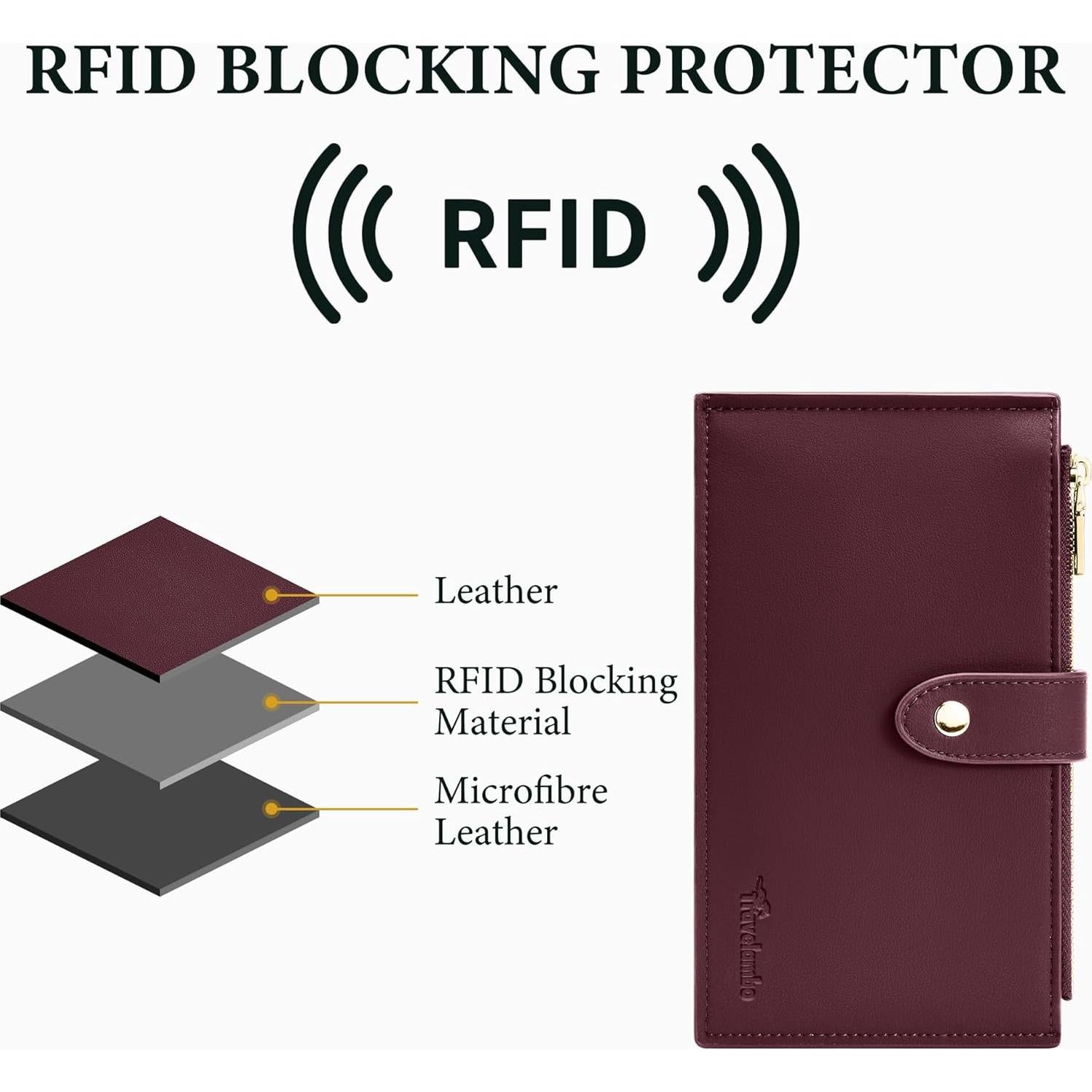 Cartera de Cuero Travelambo para Mujeres con Bloqueo RFID - Rojo Vino