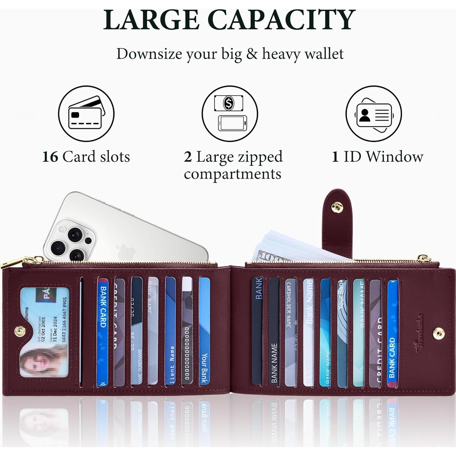 Cartera de Cuero Travelambo para Mujeres con Bloqueo RFID - Rojo Vino