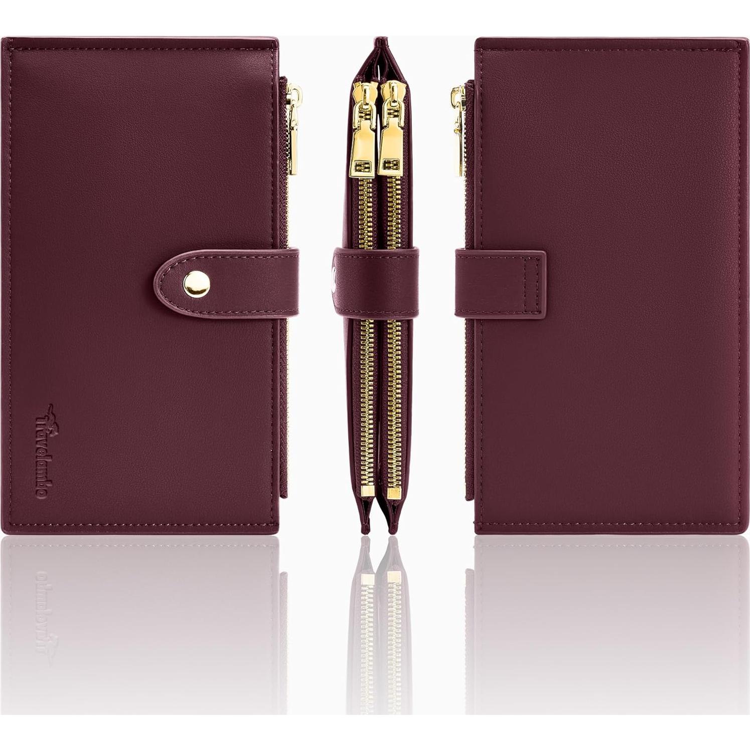 Cartera de Cuero Travelambo para Mujeres con Bloqueo RFID - Rojo Vino