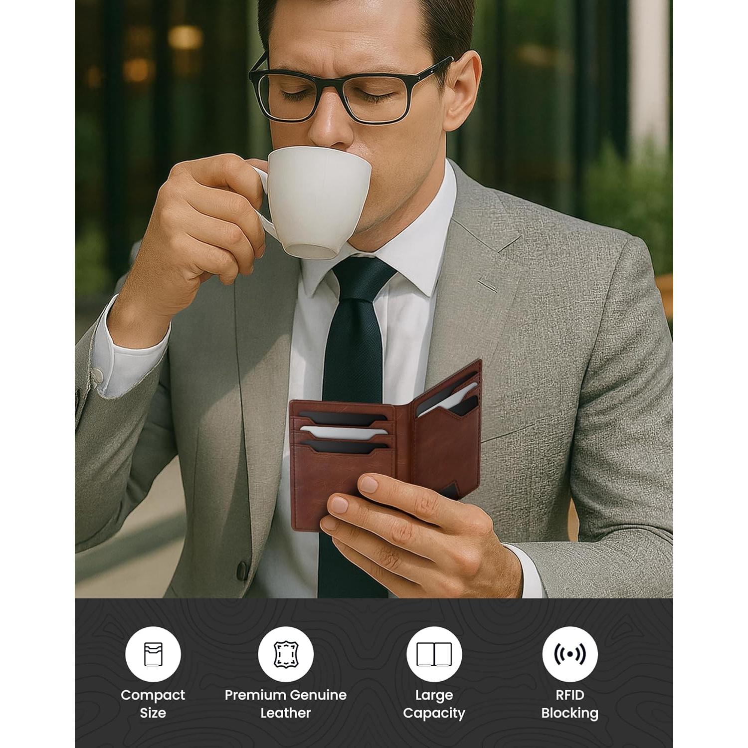 Cartera de Cuero Typecase para Hombres con Bloqueo RFID - Marrón