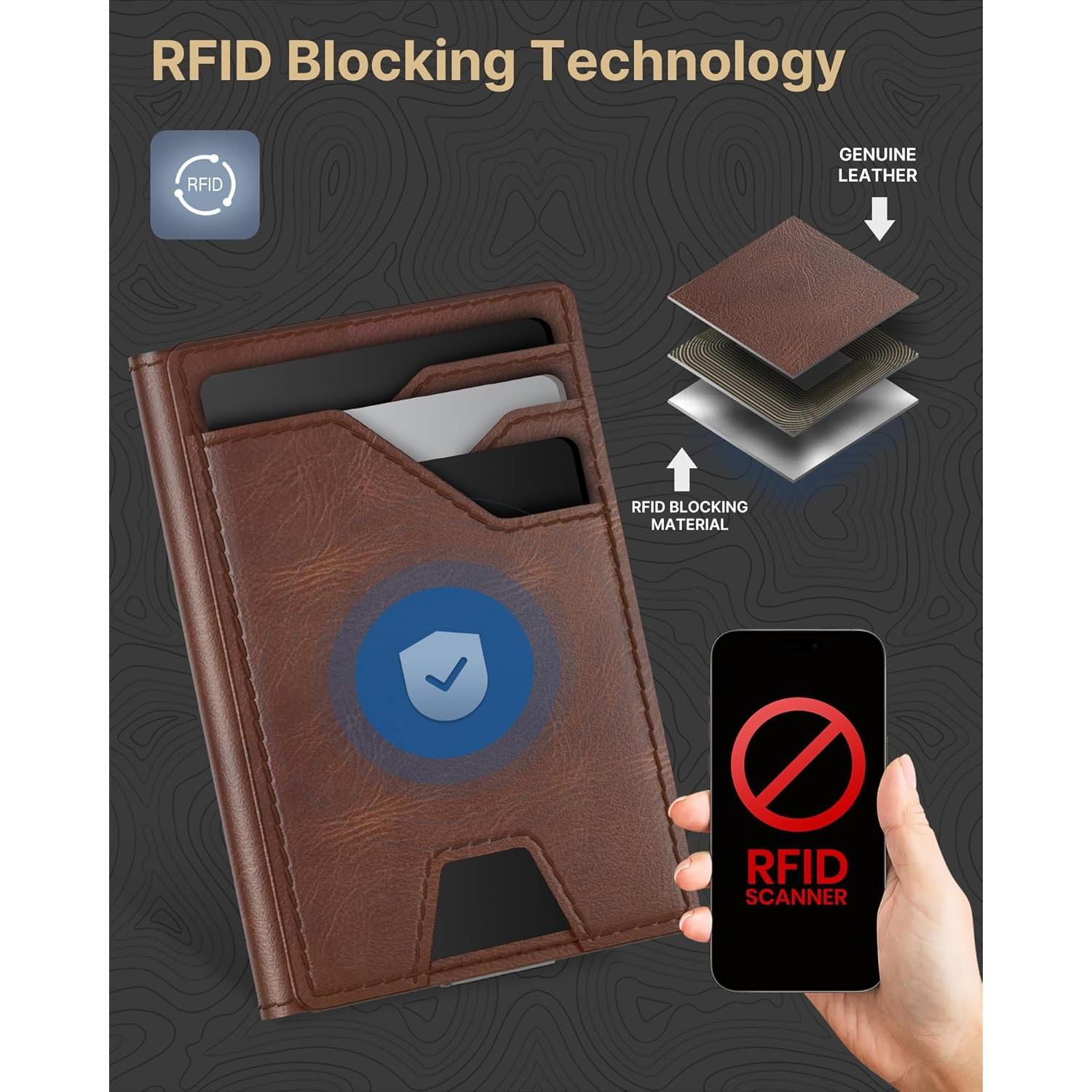 Cartera de Cuero Typecase para Hombres con Bloqueo RFID - Marrón