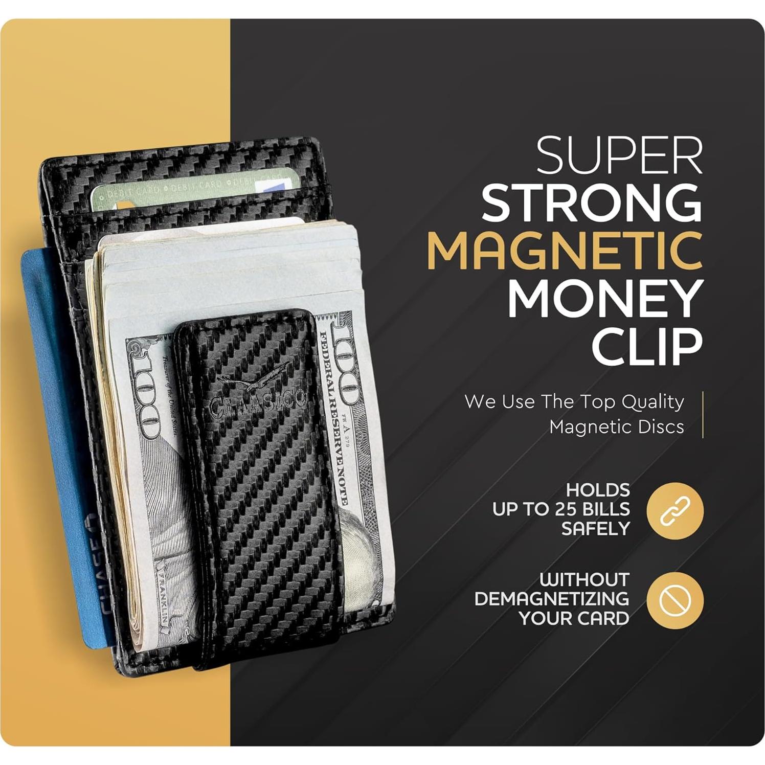 Cartera de Cuero Genuino para Hombre con Clip Magnético RFID