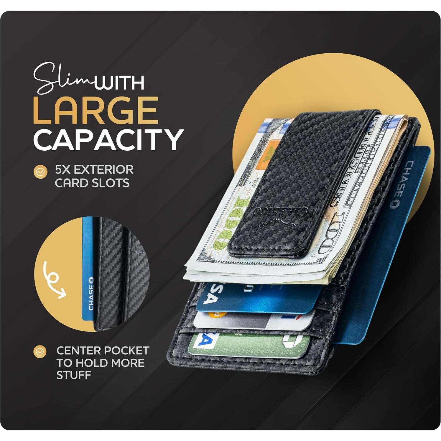 Cartera de Cuero Genuino para Hombre con Clip Magnético RFID