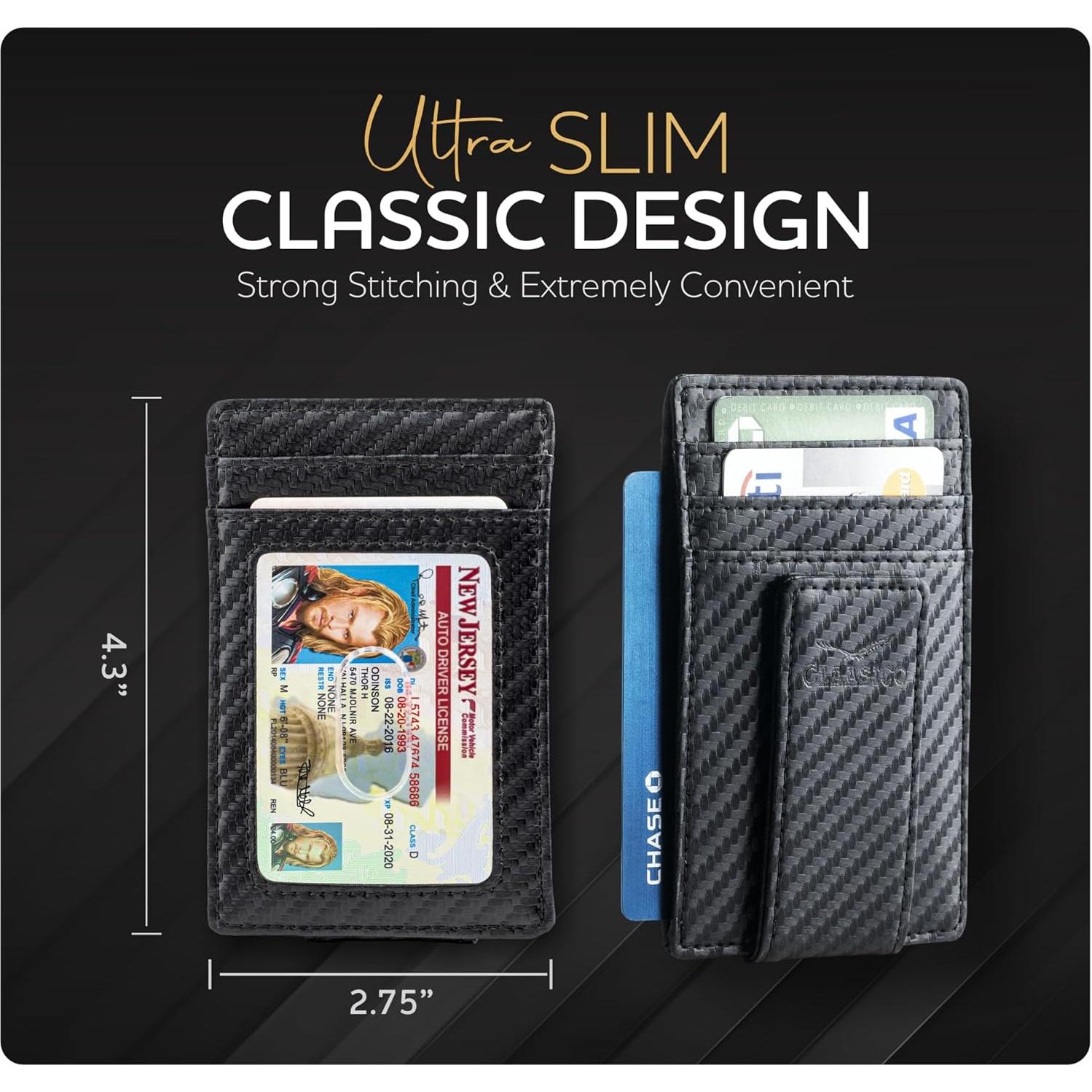 Cartera de Cuero Genuino para Hombre con Clip Magnético RFID